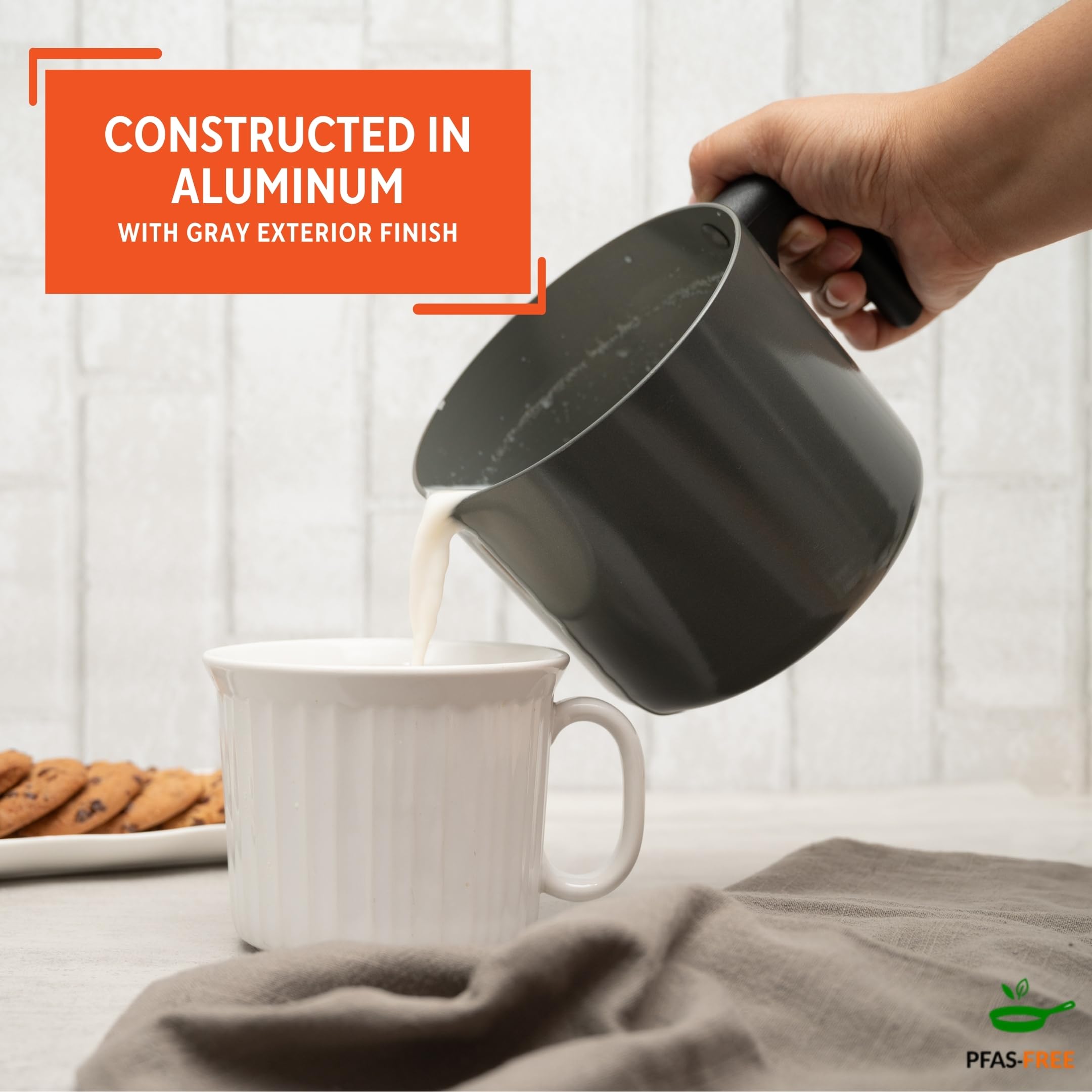 IMUSA 1.3 Qt Ceramic NonStick Milk Pot with Pour Spout – PFAS Free Aluminum Saucepan for Coffee, Sauces, Soups, Stews, Hot Beverages – Gray Finish - Image 3