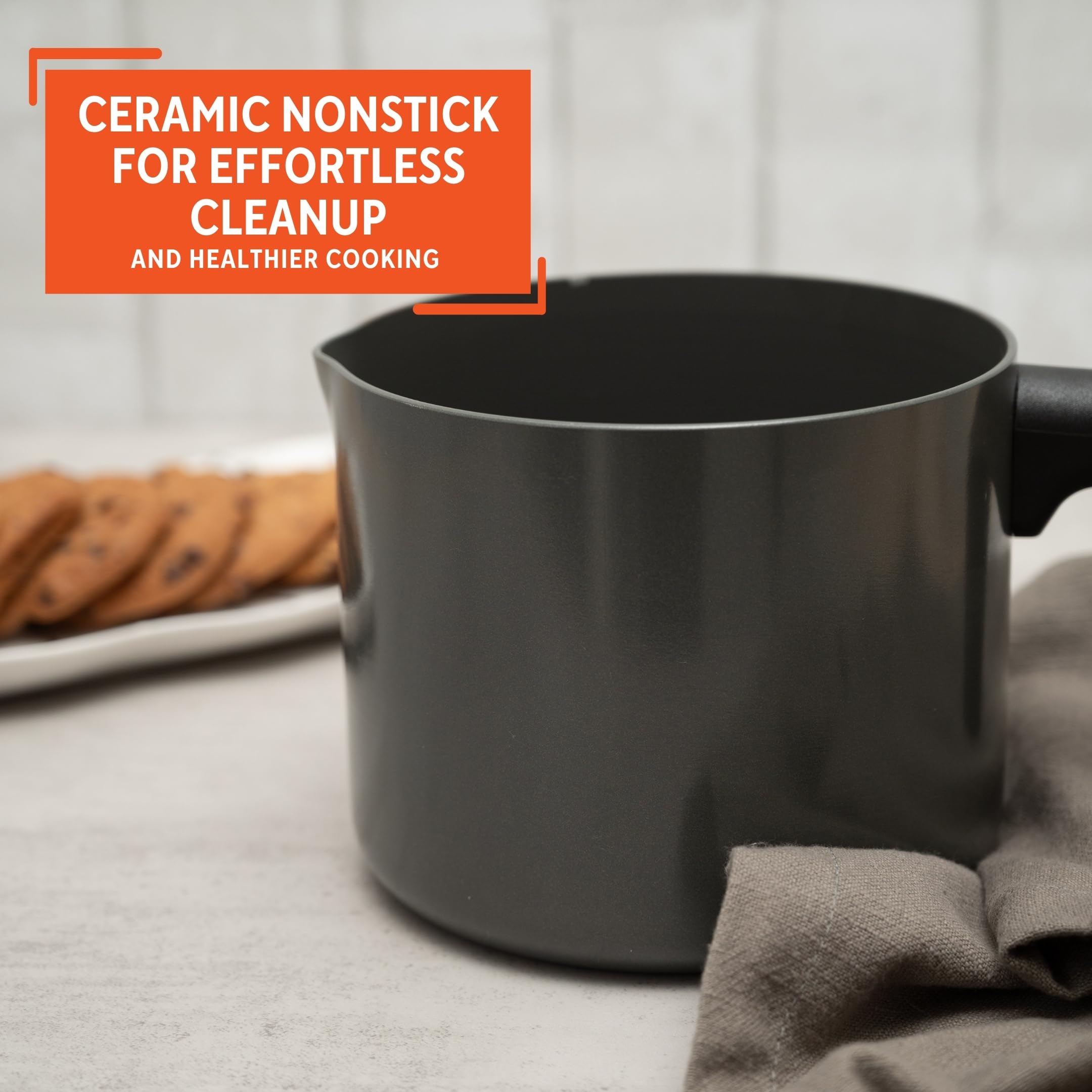 IMUSA 1.3 Qt Ceramic NonStick Milk Pot with Pour Spout – PFAS Free Aluminum Saucepan for Coffee, Sauces, Soups, Stews, Hot Beverages – Gray Finish - Image 4