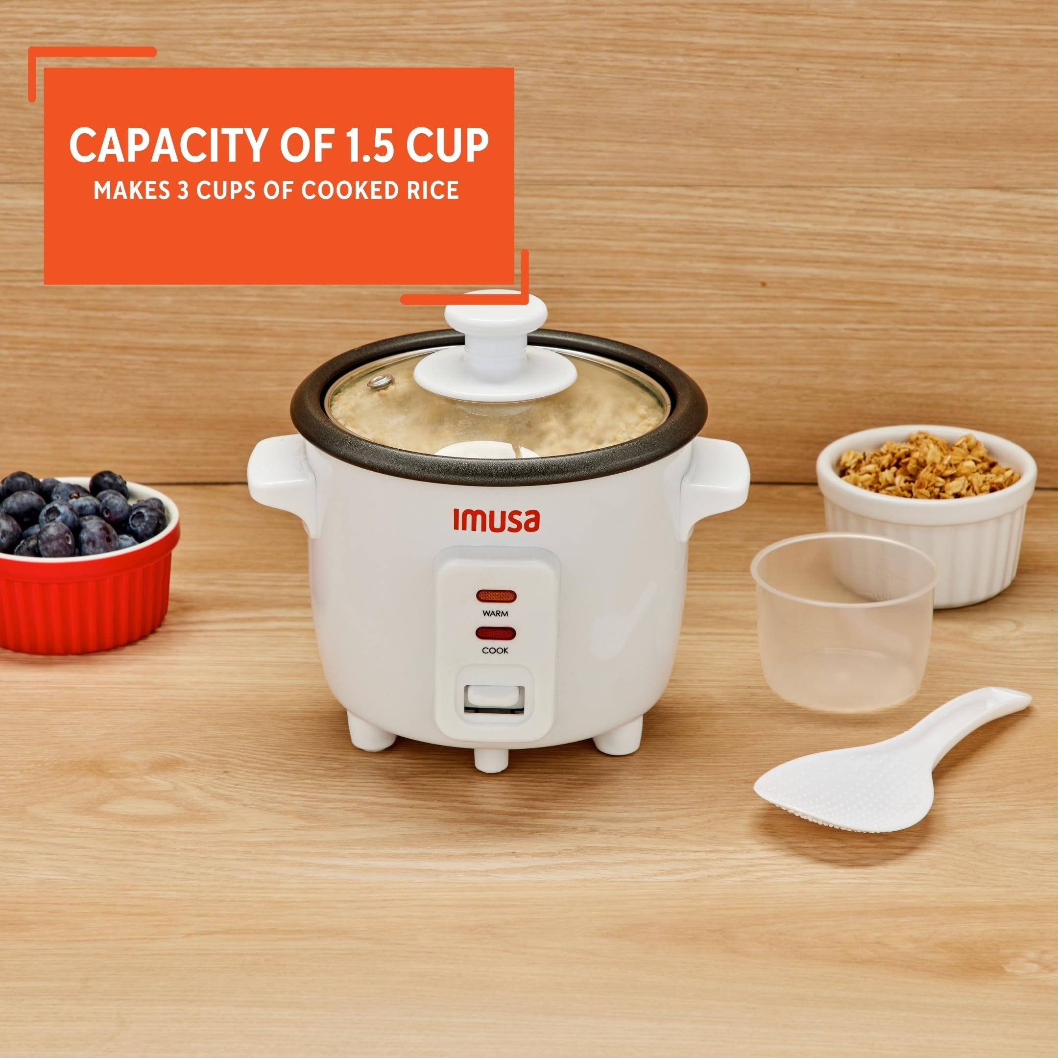 IMUSA 1.5cup Electric Ceramic Rice Cooker, White - Image 4