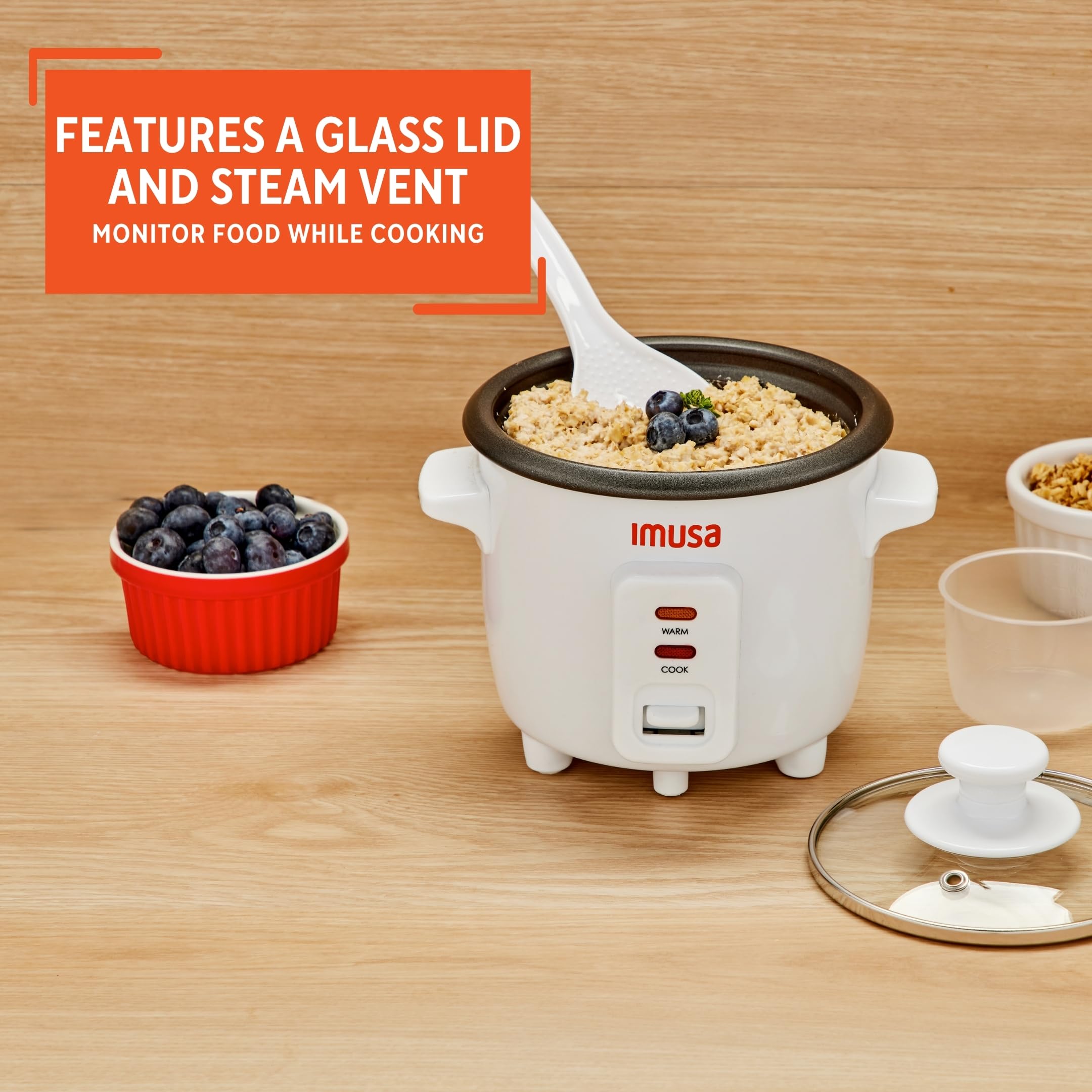 IMUSA 1.5cup Electric Ceramic Rice Cooker, White - Image 5