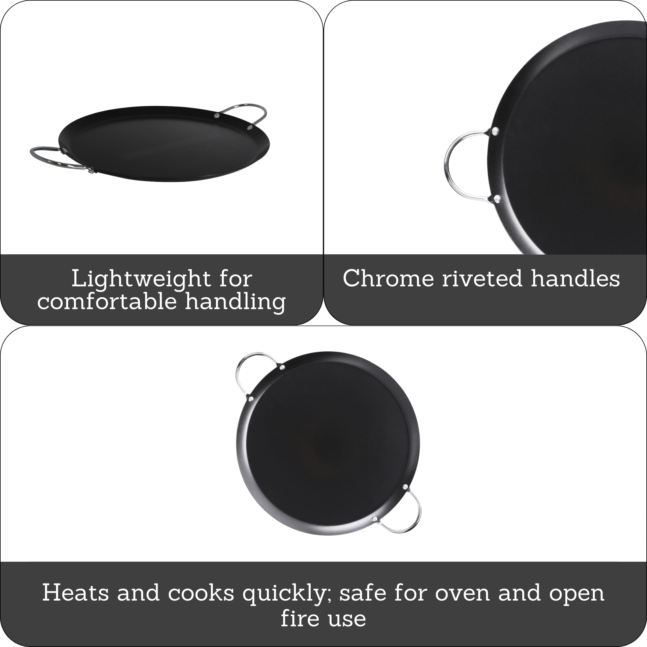 IMUSA 11in Carbon Steel Nonstick Round Comal with Metal Handles, Black - Image 4