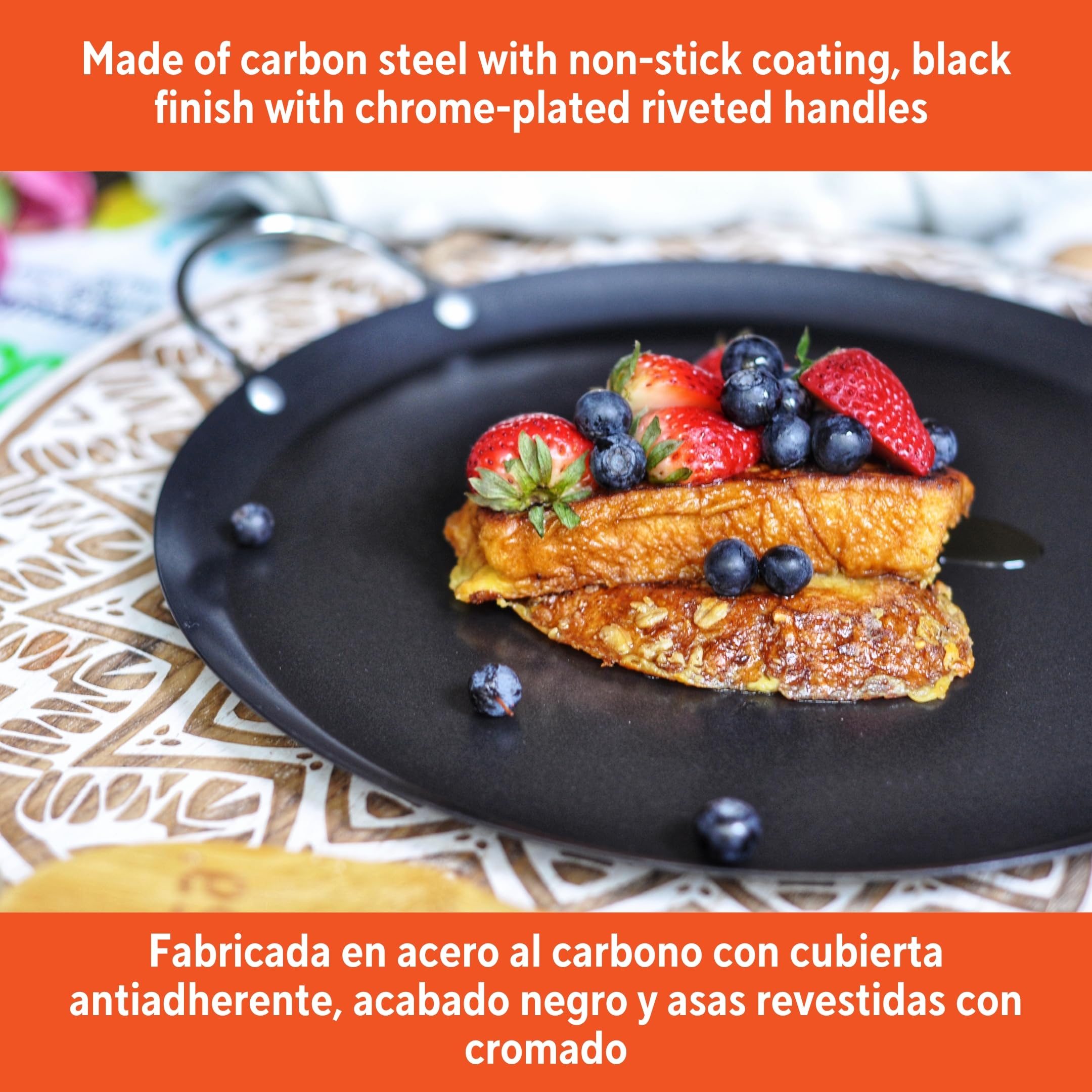 IMUSA 11in Carbon Steel Nonstick Round Comal with Metal Handles, Black - Image 6