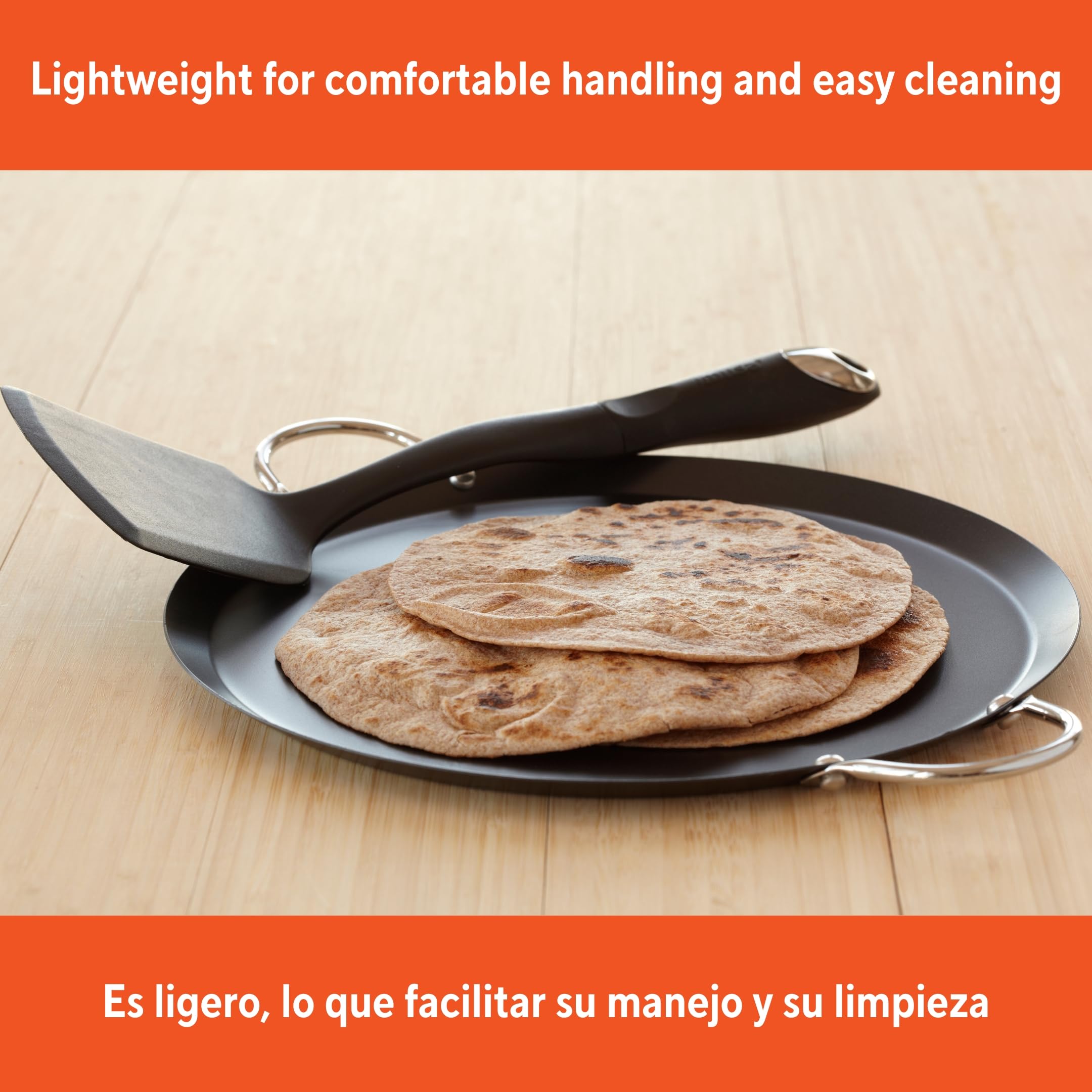 IMUSA 11in Carbon Steel Nonstick Round Comal with Metal Handles, Black - Image 7