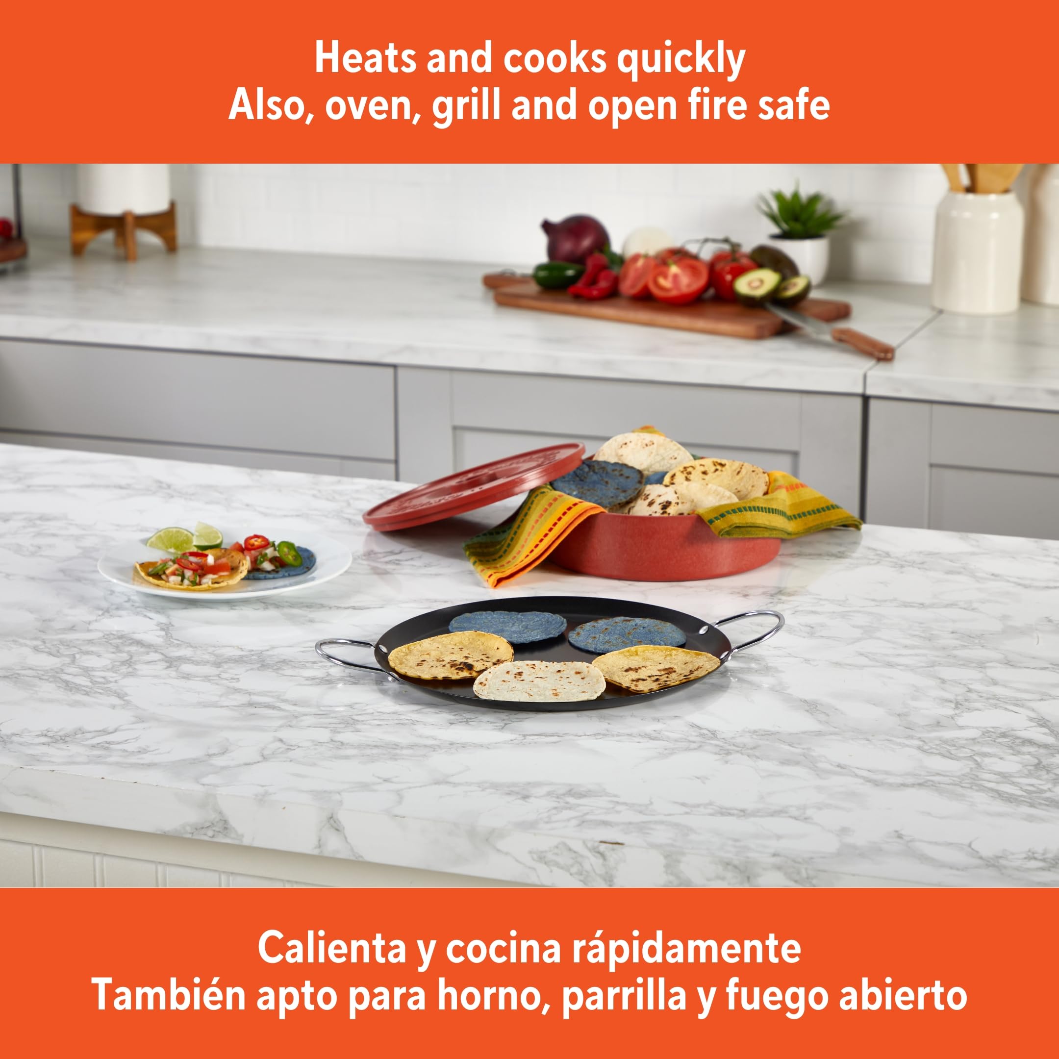 IMUSA 11in Carbon Steel Nonstick Round Comal with Metal Handles, Black - Image 8