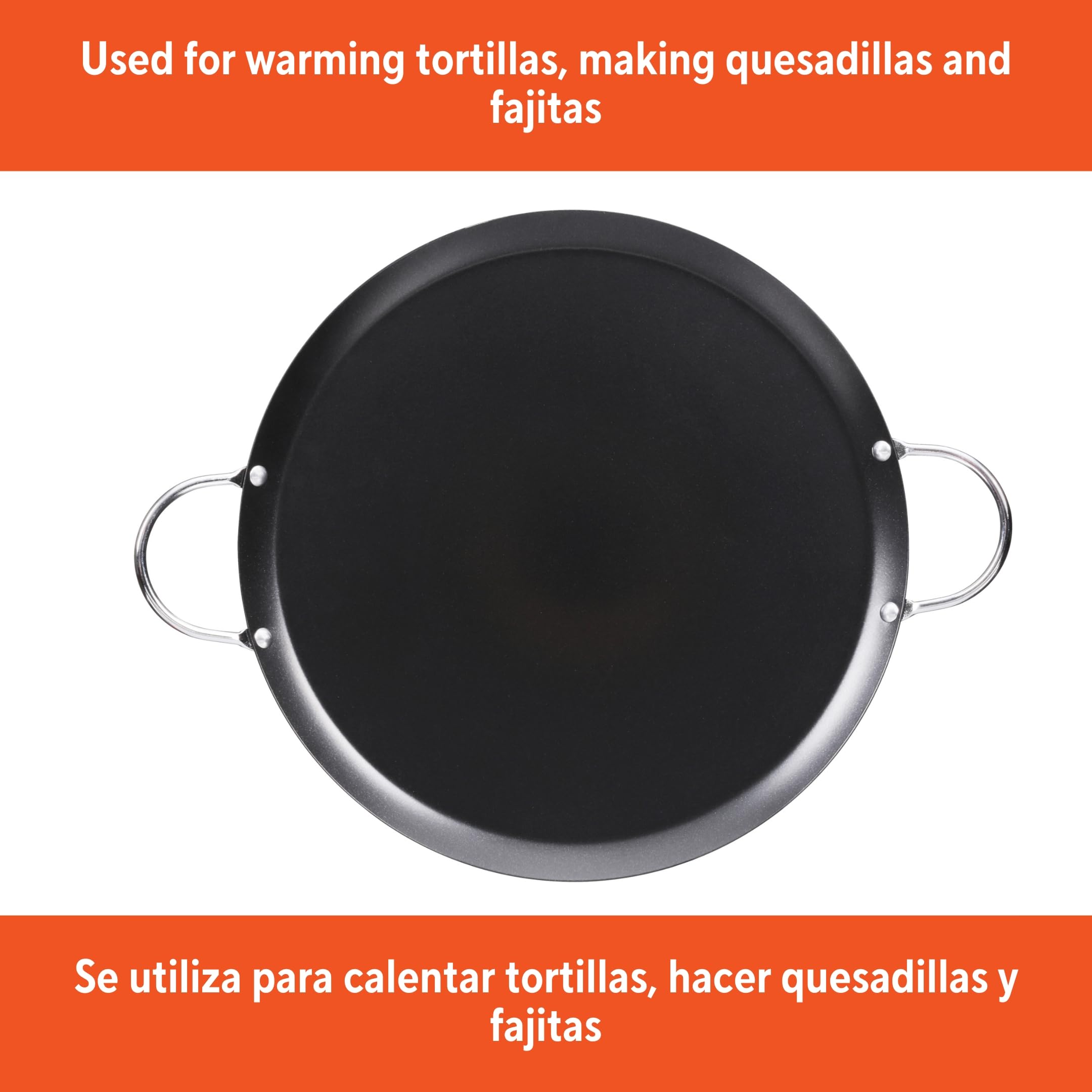 IMUSA 11in Carbon Steel Nonstick Round Comal with Metal Handles, Black - Image 9