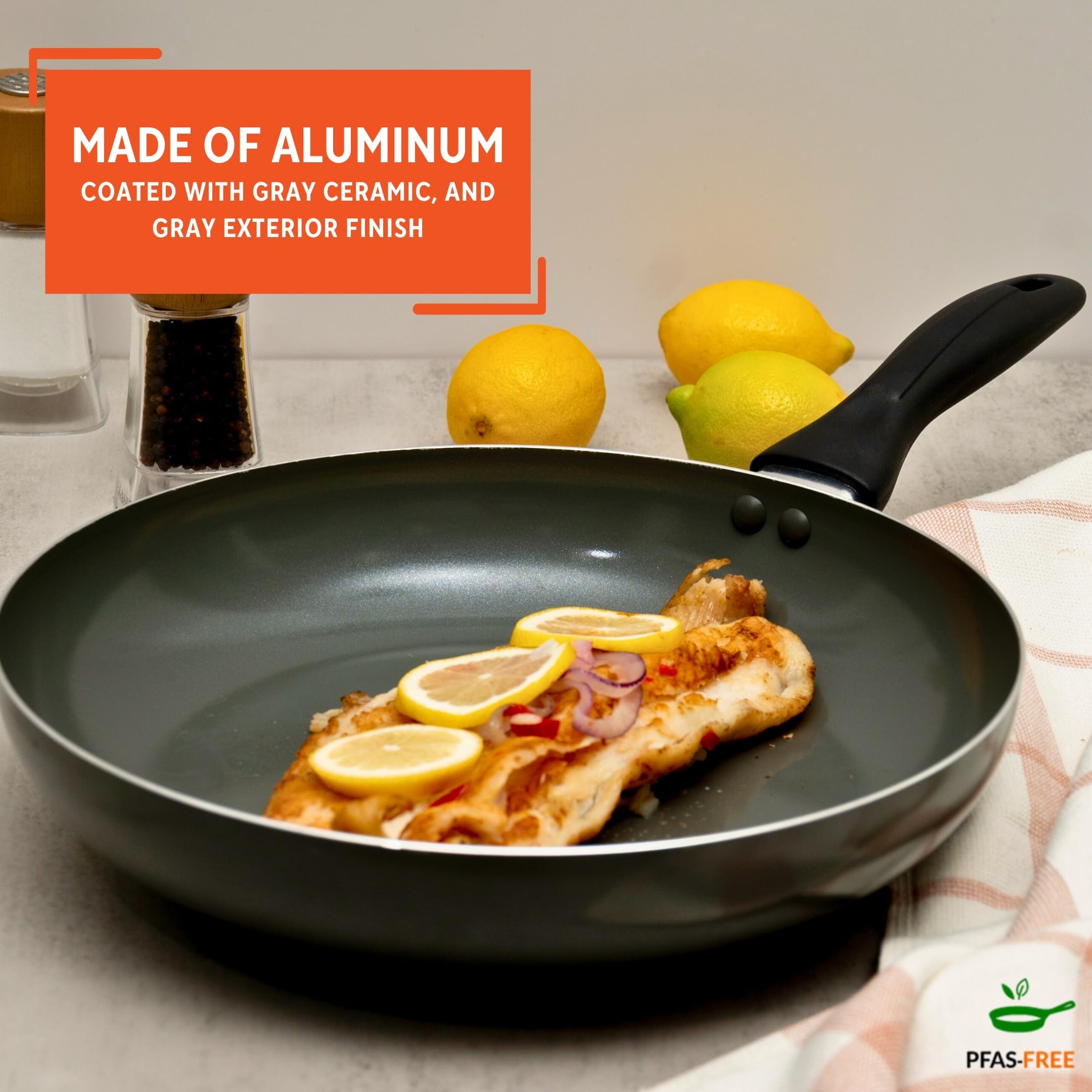 IMUSA 12-Inch Ceramic Nonstick Frying Pan – Large Gray Aluminum Skillet with Cool-Touch Handle, Ideal for Sautéing, Stir-Frying & Searing– Healthy Non-Stick Cookware for Home Kitchen - Image 3