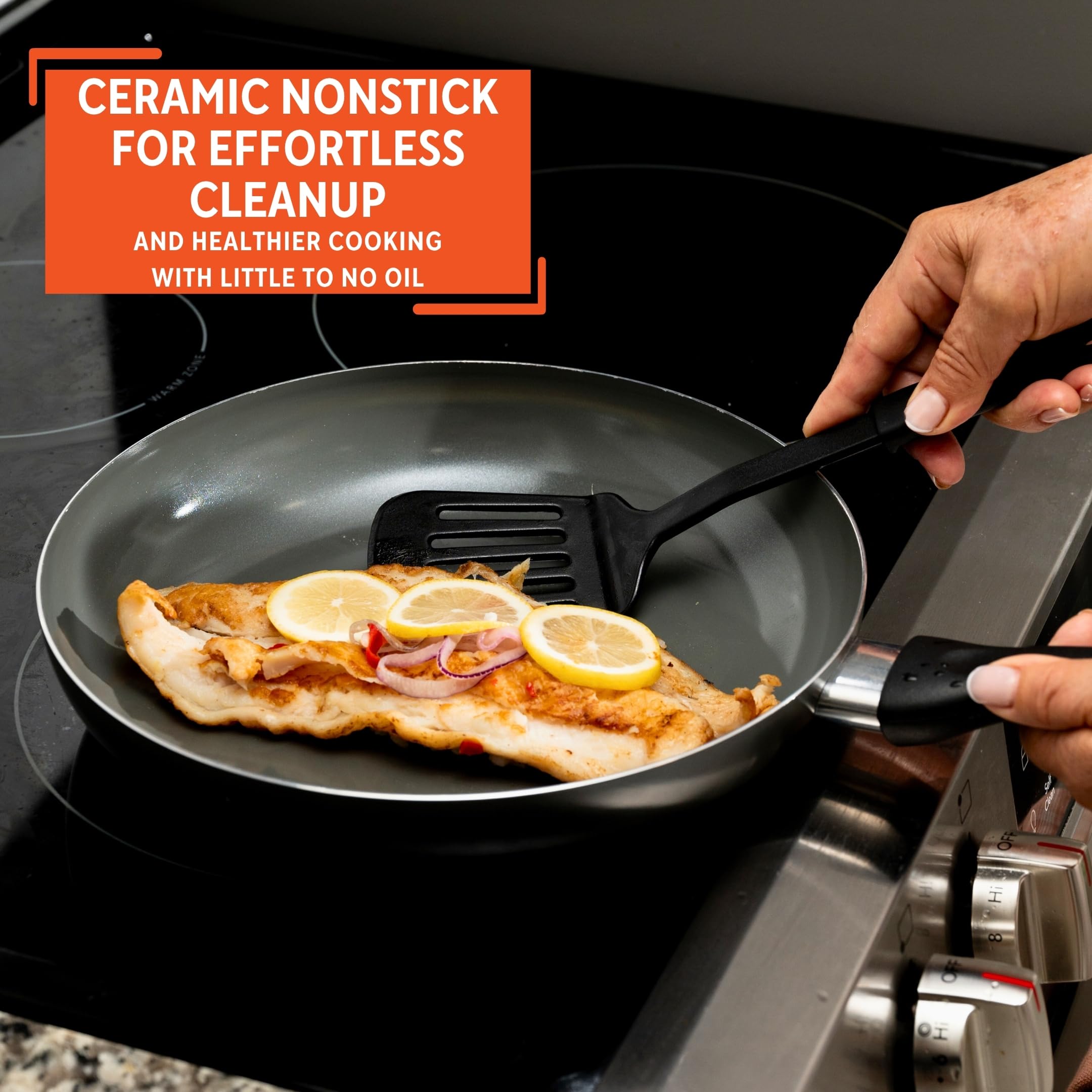 IMUSA 12-Inch Ceramic Nonstick Frying Pan – Large Gray Aluminum Skillet with Cool-Touch Handle, Ideal for Sautéing, Stir-Frying & Searing– Healthy Non-Stick Cookware for Home Kitchen - Image 4