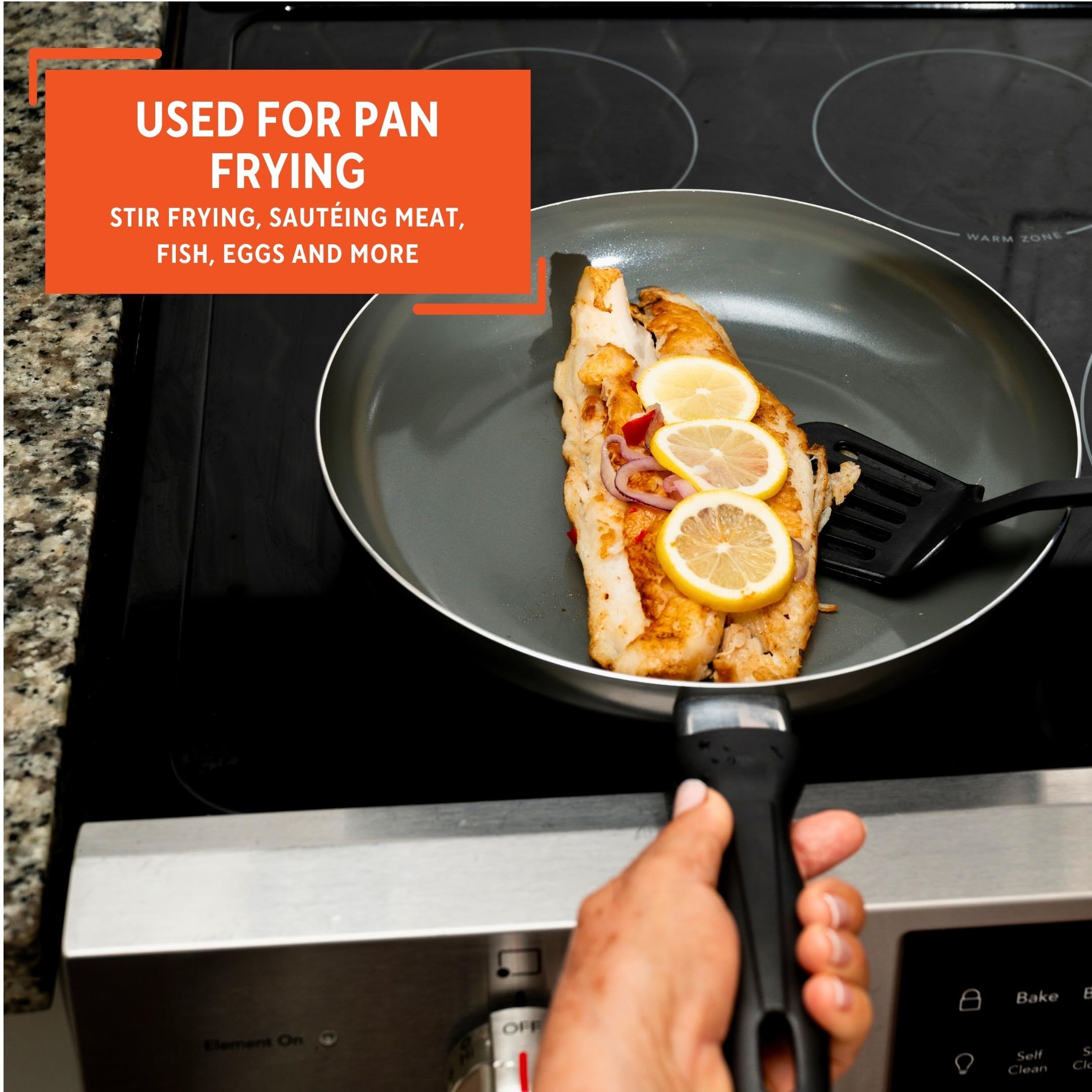 IMUSA 12-Inch Ceramic Nonstick Frying Pan – Large Gray Aluminum Skillet with Cool-Touch Handle, Ideal for Sautéing, Stir-Frying & Searing– Healthy Non-Stick Cookware for Home Kitchen - Image 6