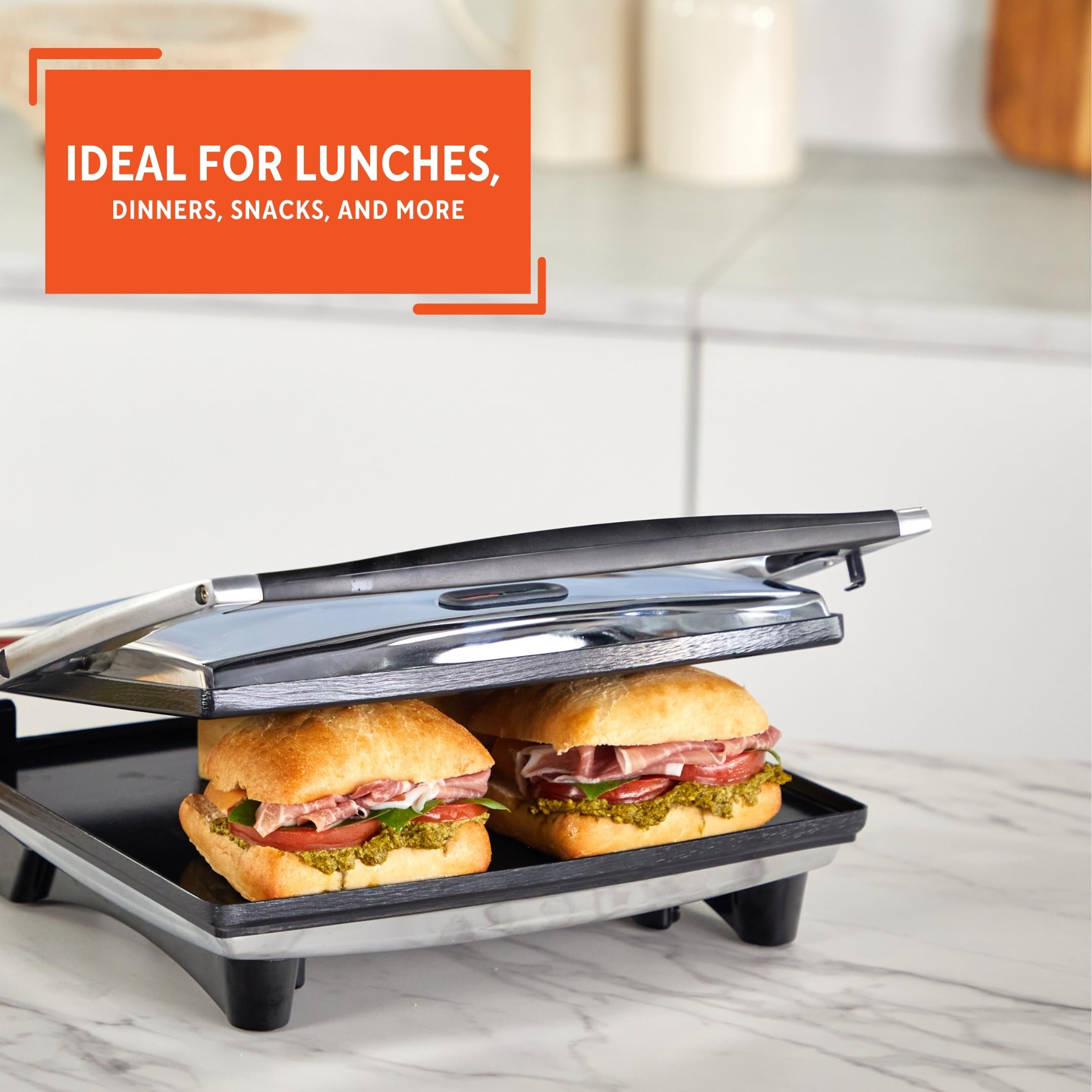 IMUSA 12x10in Stainless Steel Electric Panini Press with Temperature Control, Nonstick Plates for Sandwiches, Grilled Paninis, Quesadillas, and More - Image 8