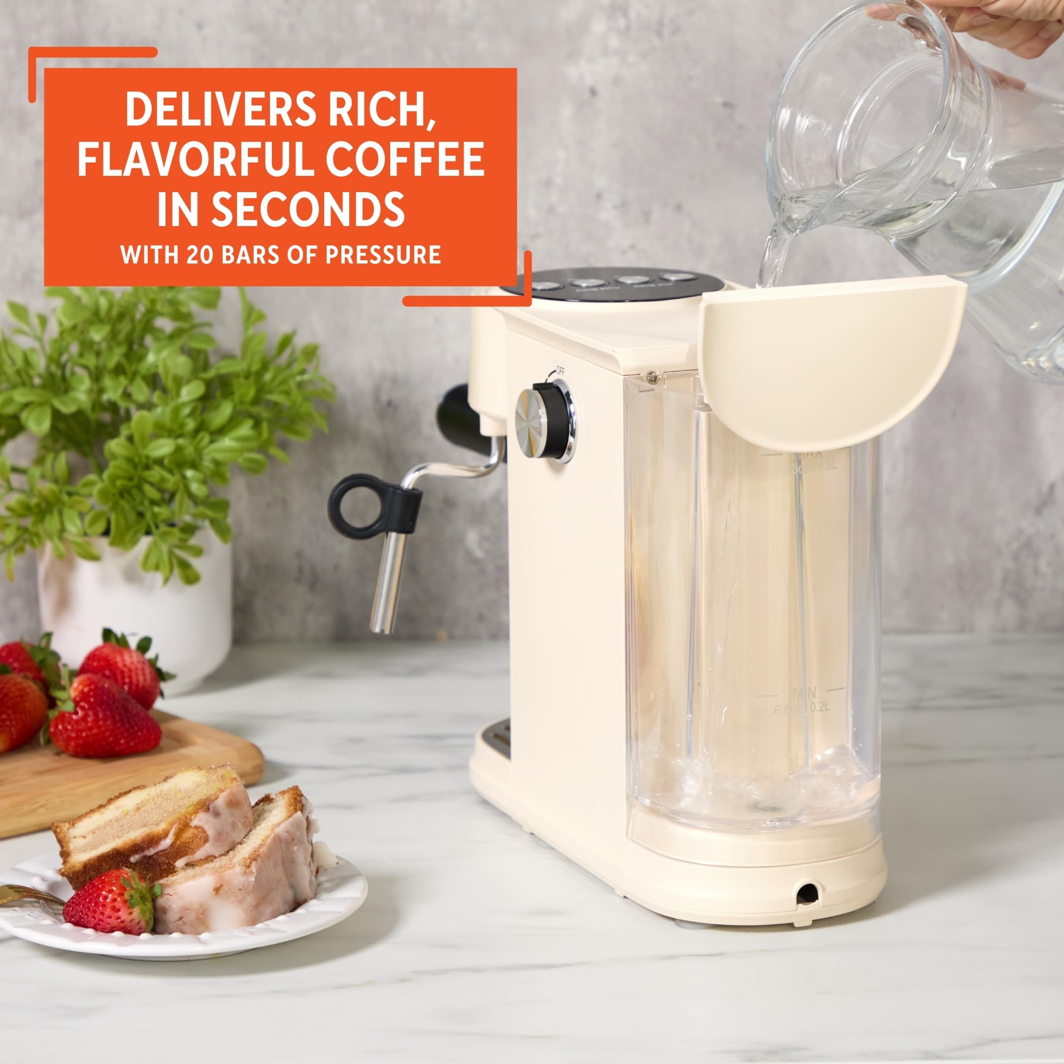 IMUSA 20 Bar Espresso Machine with Milk Frother, Compact 1-2 Cup Espresso & Cappuccino Maker, Thermoblock Fast Heating Coffee Machine, Hot & Iced Latte, Macchiato & Mocha Maker, Matte Almond - Image 4