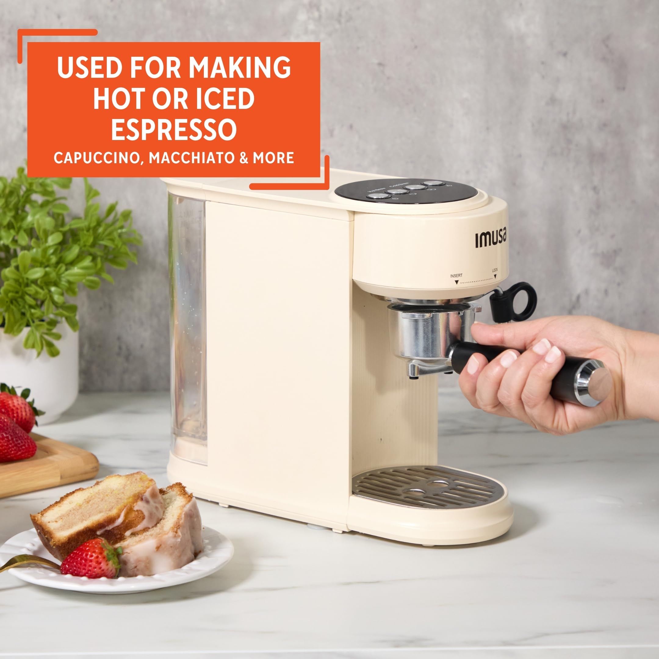 IMUSA 20 Bar Espresso Machine with Milk Frother, Compact 1-2 Cup Espresso & Cappuccino Maker, Thermoblock Fast Heating Coffee Machine, Hot & Iced Latte, Macchiato & Mocha Maker, Matte Almond - Image 6