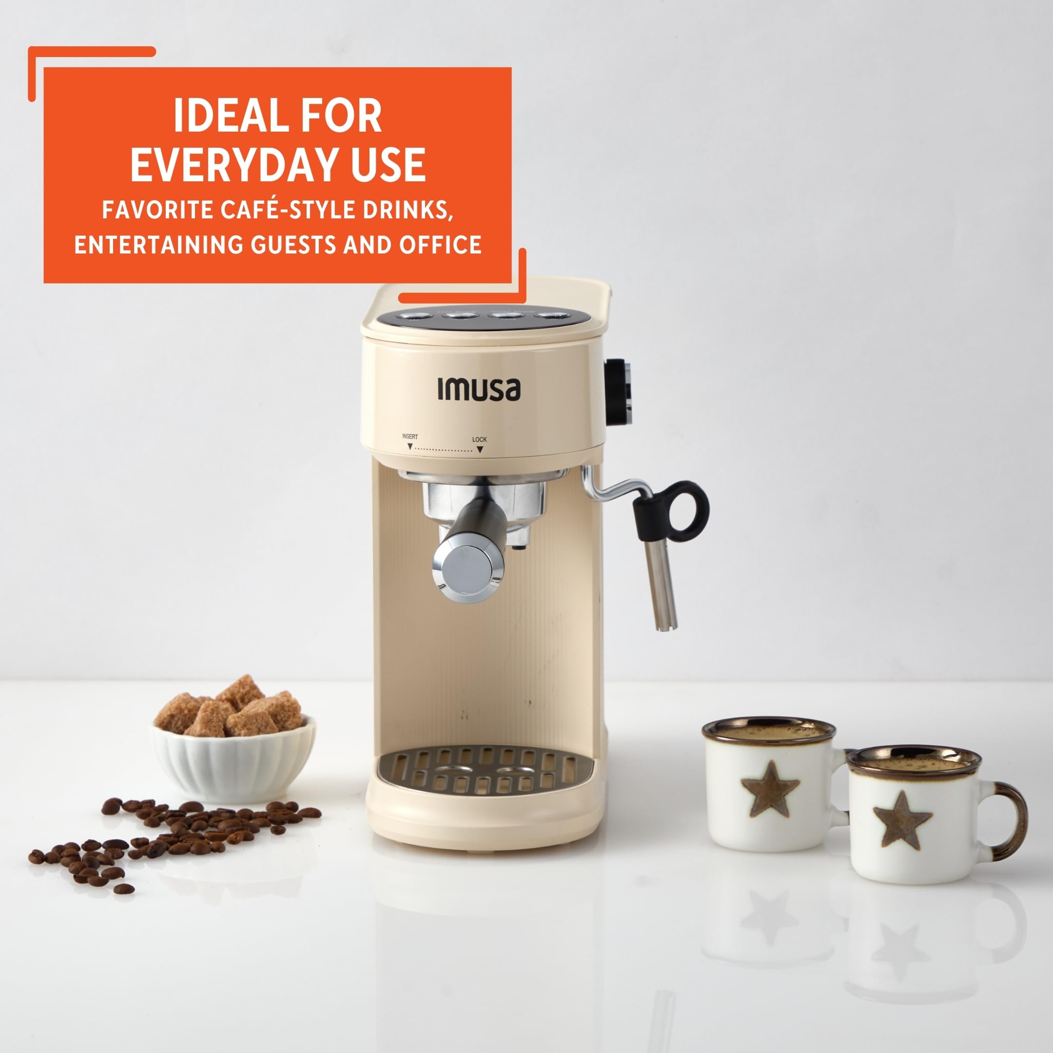 IMUSA 20 Bar Espresso Machine with Milk Frother, Compact 1-2 Cup Espresso & Cappuccino Maker, Thermoblock Fast Heating Coffee Machine, Hot & Iced Latte, Macchiato & Mocha Maker, Matte Almond - Image 7