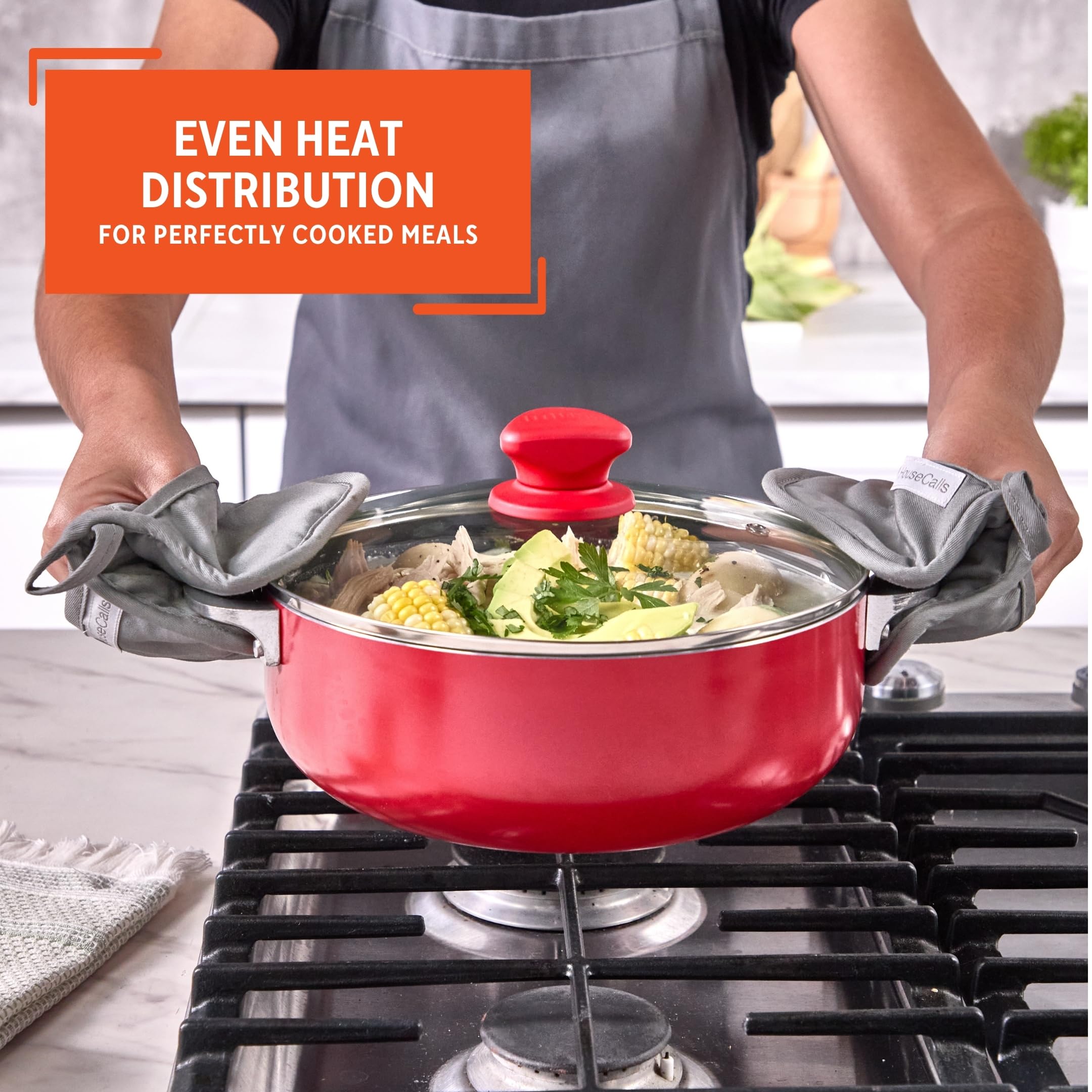 IMUSA 3.2 Qt Red Aluminum Dutch Oven with Black Ceramic Nonstick, Glass Lid & Riveted Handles – Oven Safe Caldero for Everyday Cooking - Image 5