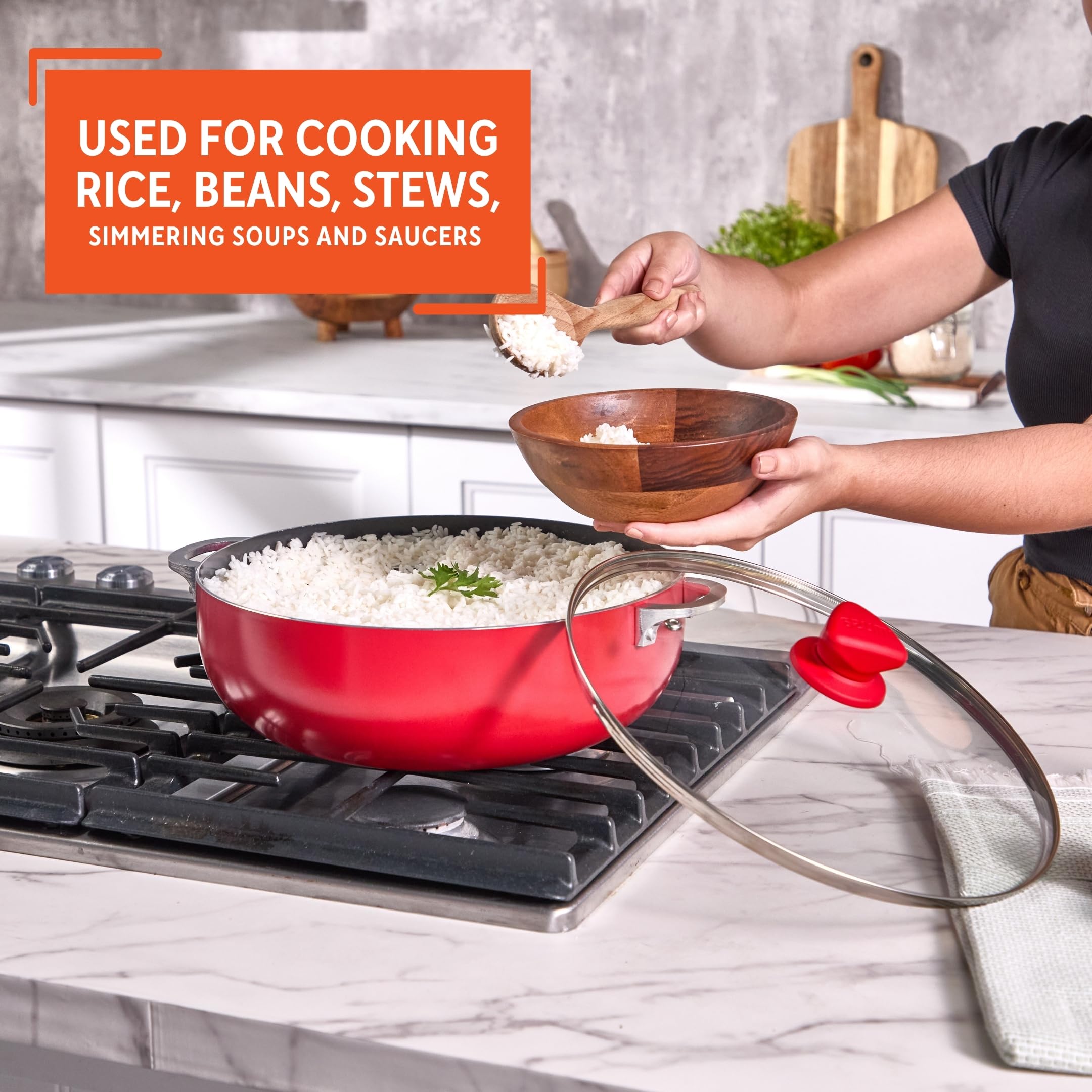 IMUSA 3.2 Qt Red Aluminum Dutch Oven with Black Ceramic Nonstick, Glass Lid & Riveted Handles – Oven Safe Caldero for Everyday Cooking - Image 6