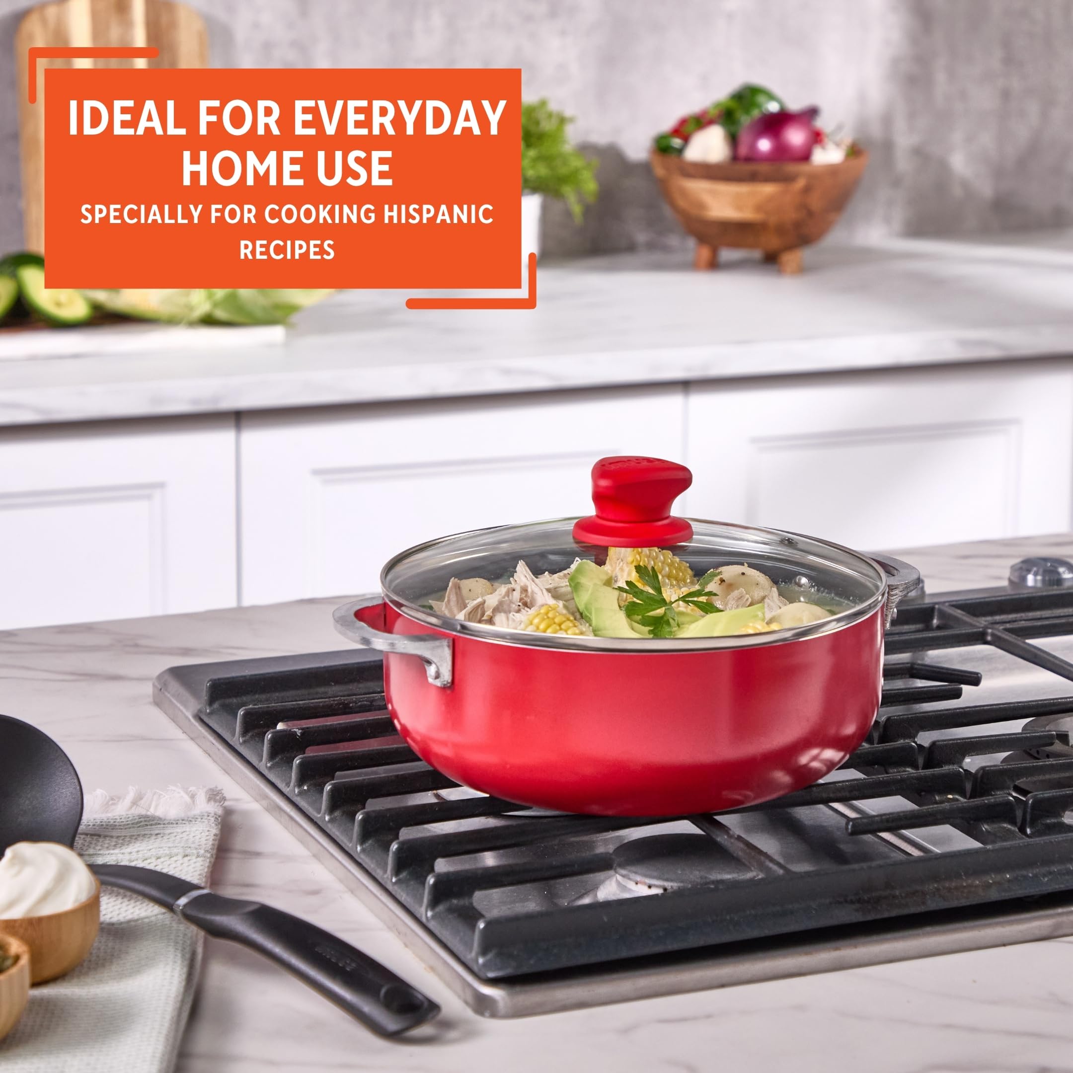 IMUSA 3.2 Qt Red Aluminum Dutch Oven with Black Ceramic Nonstick, Glass Lid & Riveted Handles – Oven Safe Caldero for Everyday Cooking - Image 7