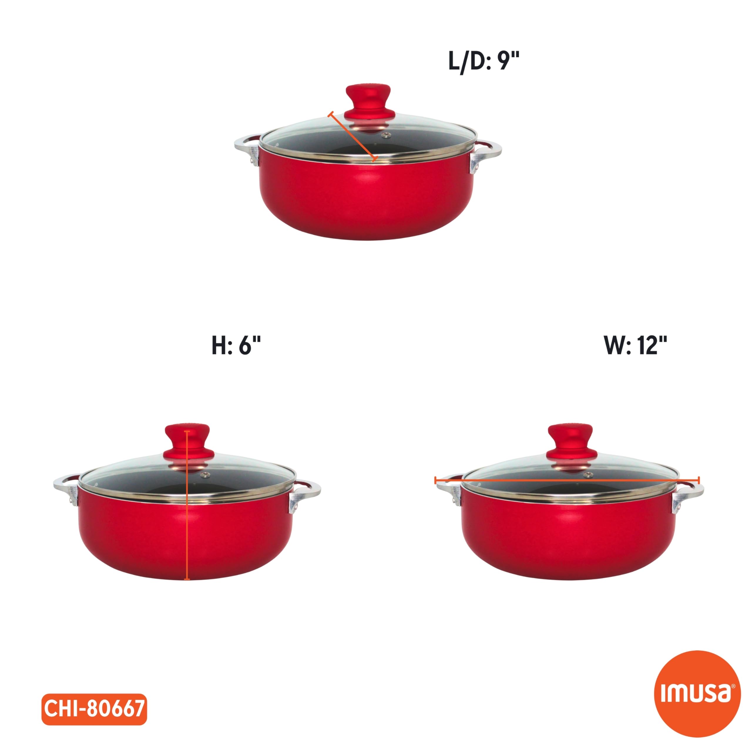 IMUSA 3.2 Qt Red Aluminum Dutch Oven with Black Ceramic Nonstick, Glass Lid & Riveted Handles – Oven Safe Caldero for Everyday Cooking - Image 8