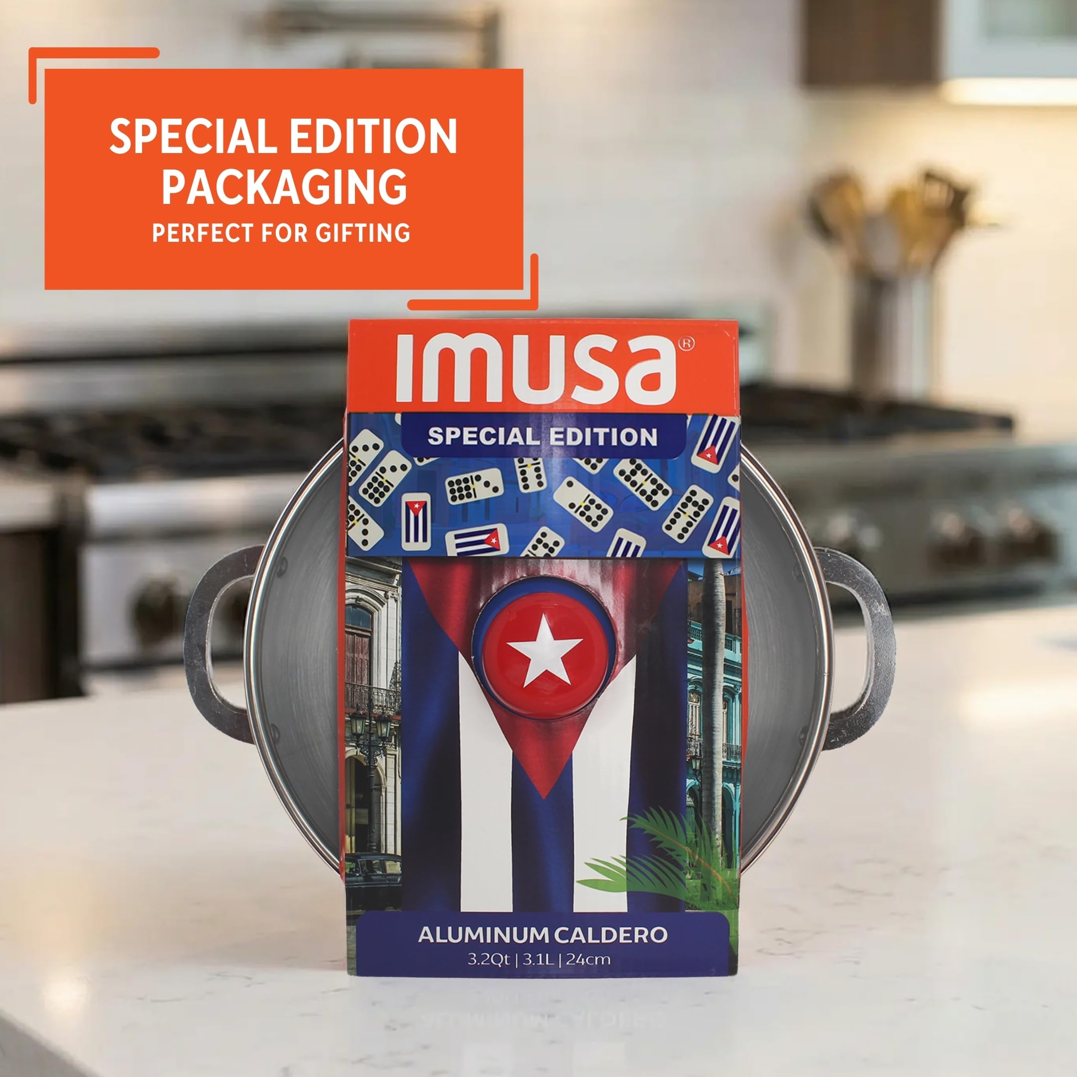 IMUSA 3.2Qt Cuba-Themed Aluminum Caldero with Glass Lid for Rice Stews & Everyday Cooking - Image 3