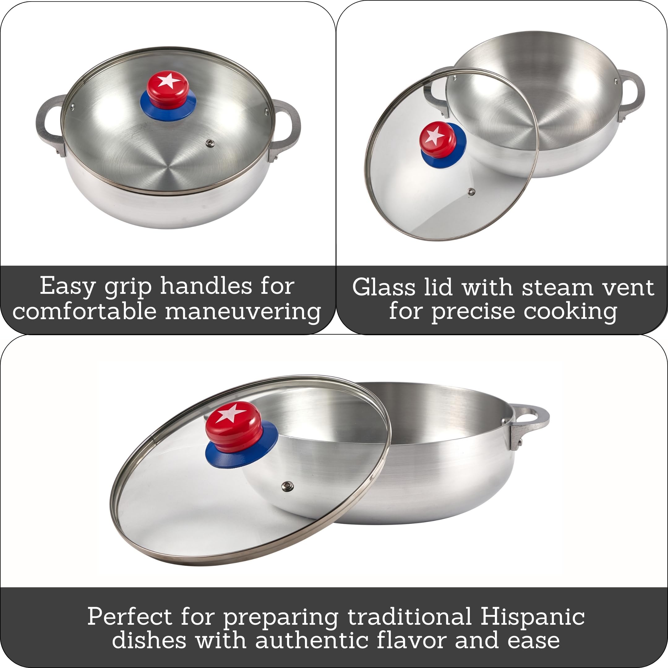 IMUSA 3.2Qt Cuba-Themed Aluminum Caldero with Glass Lid for Rice Stews & Everyday Cooking - Image 4