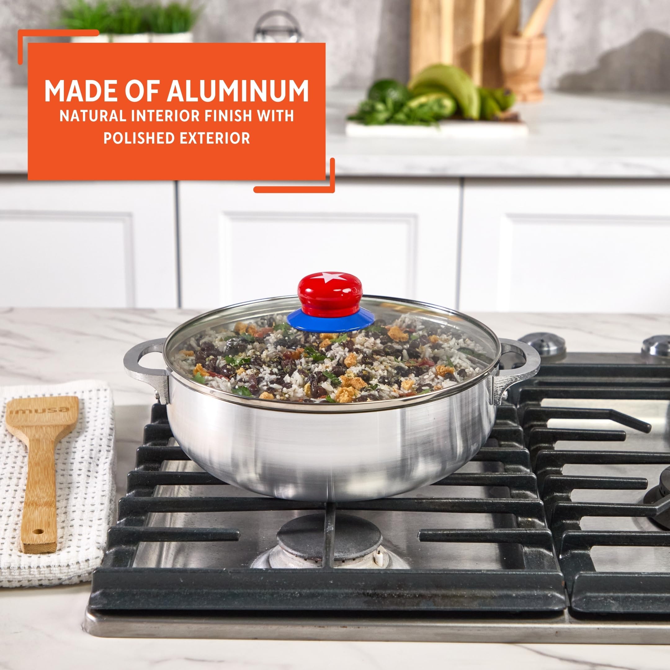 IMUSA 3.2Qt Cuba-Themed Aluminum Caldero with Glass Lid for Rice Stews & Everyday Cooking - Image 5
