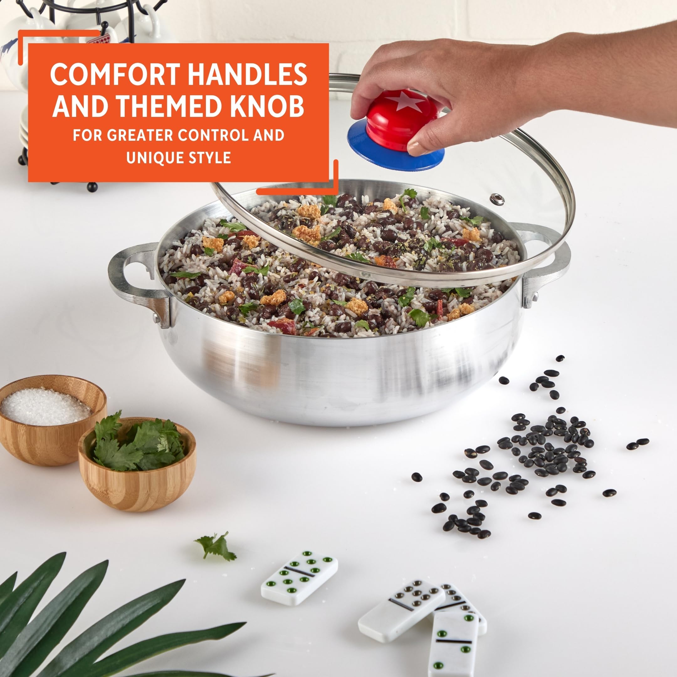 IMUSA 3.2Qt Cuba-Themed Aluminum Caldero with Glass Lid for Rice Stews & Everyday Cooking - Image 7