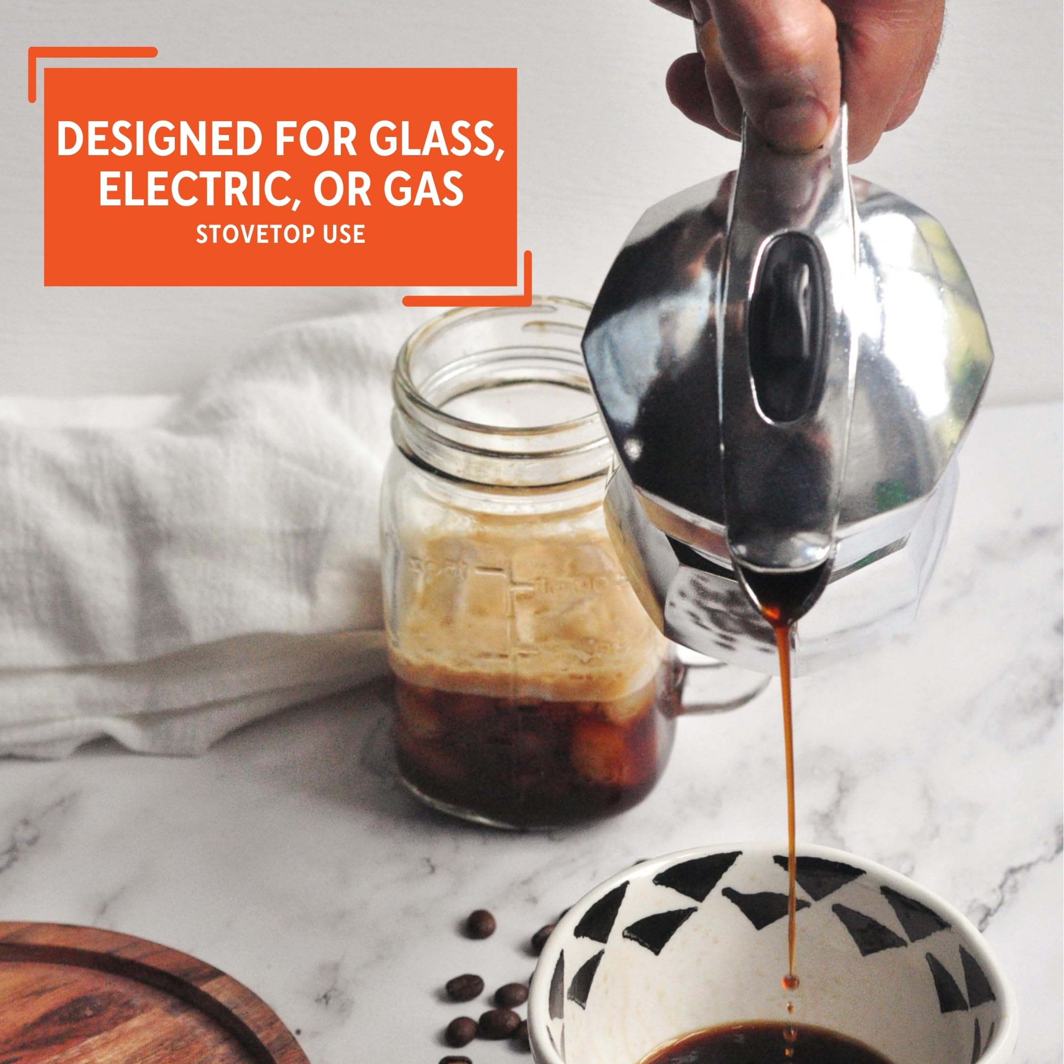 Imusa 3 Cup Stovetop Espresso Maker with Heart Shaped Knob, Silver - Image 5