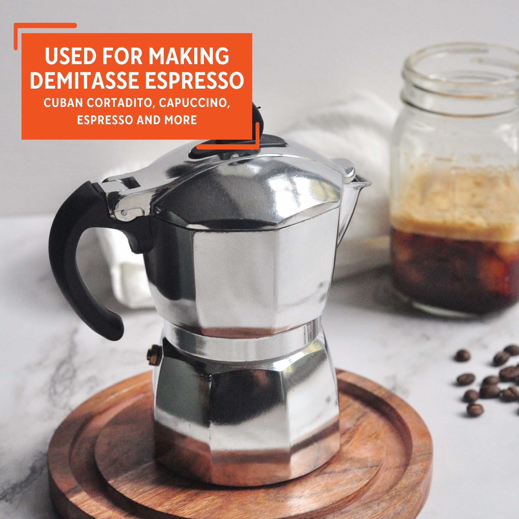 Imusa 3 Cup Stovetop Espresso Maker with Heart Shaped Knob, Silver - Image 7