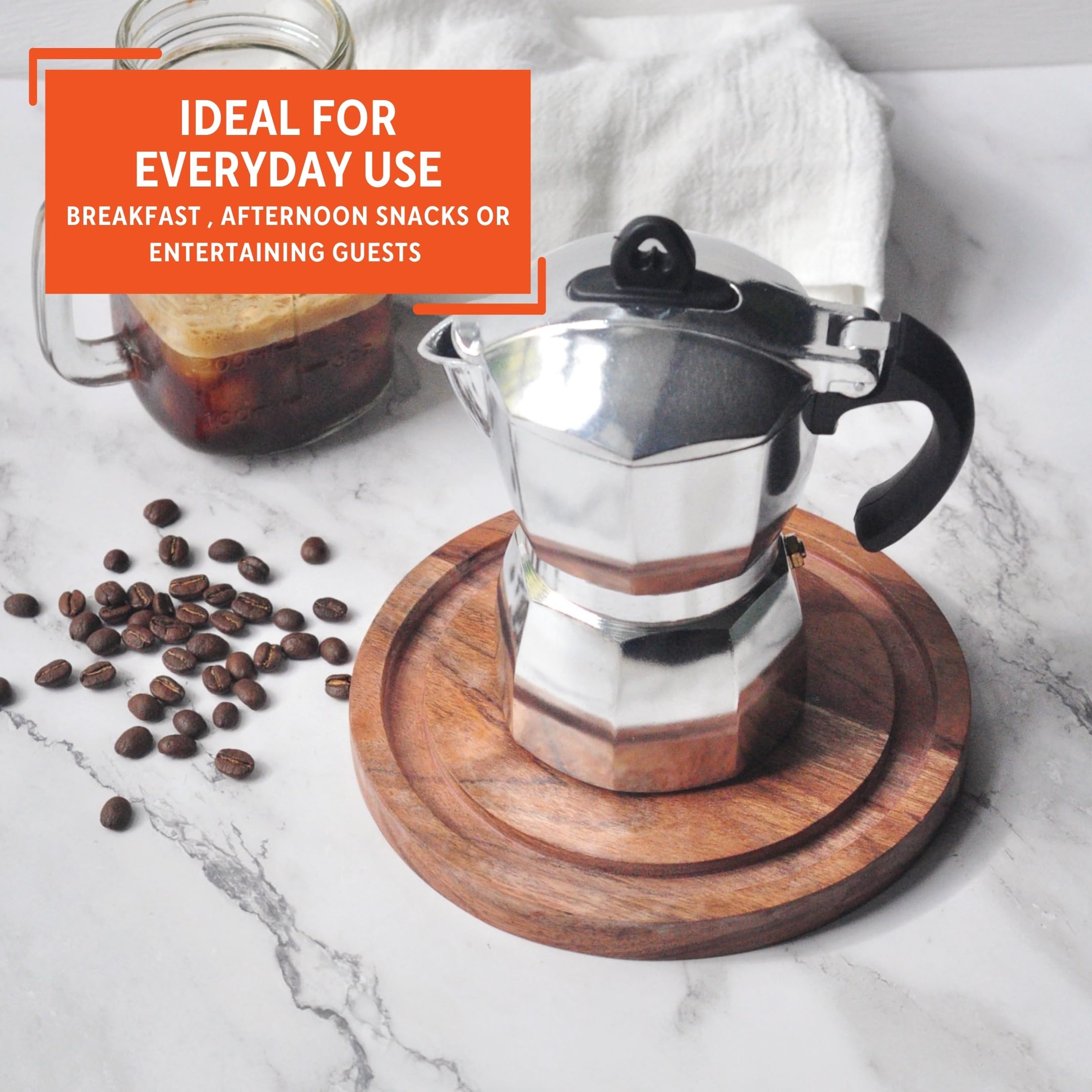 Imusa 3 Cup Stovetop Espresso Maker with Heart Shaped Knob, Silver - Image 8