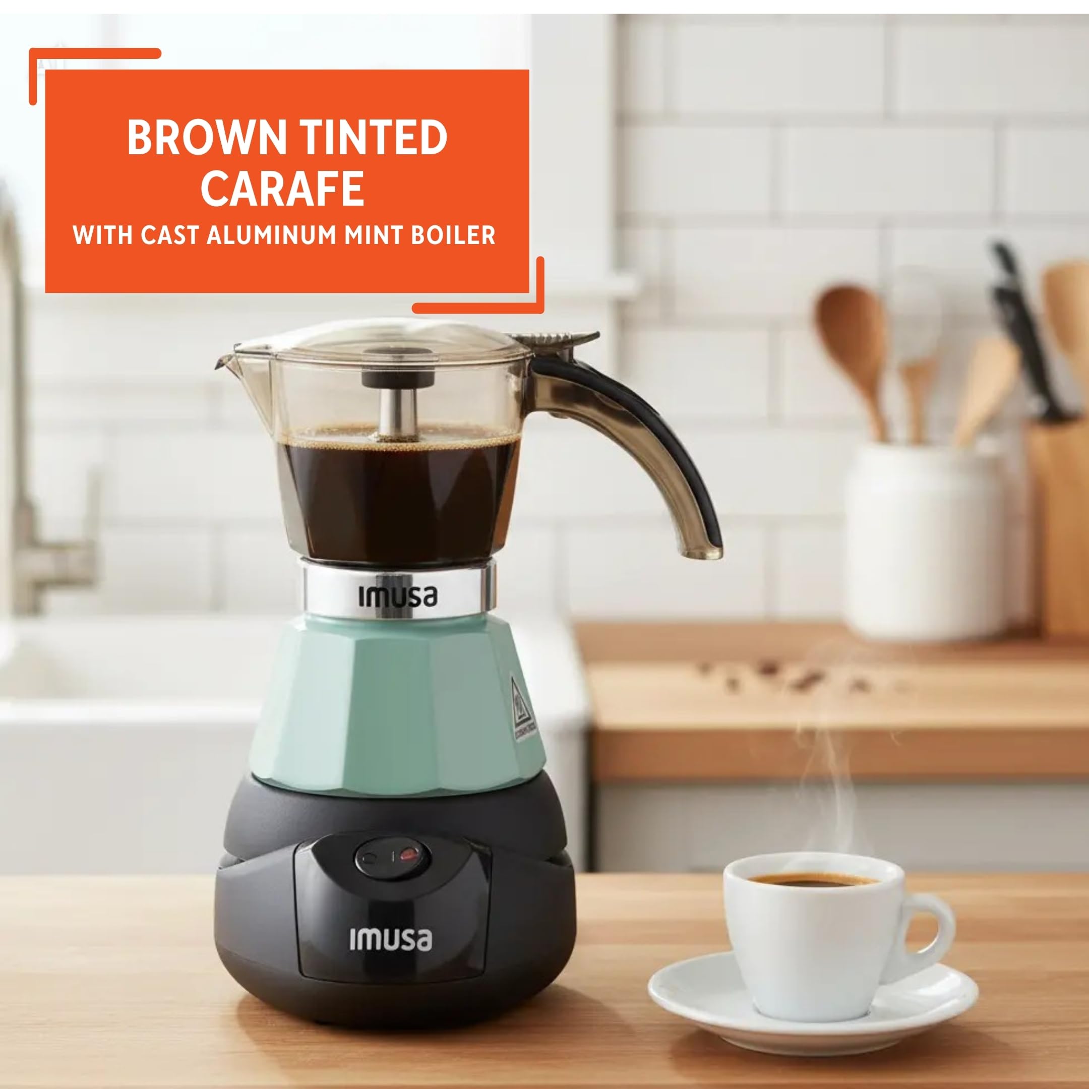 IMUSA 3 or 2 Cup Electric Mint Espresso Maker, Compact Moka Coffee Machine with Keep Warm Function, Detachable Base, Cuban & Italian Coffee Brewer, Mint & Black - Image 3