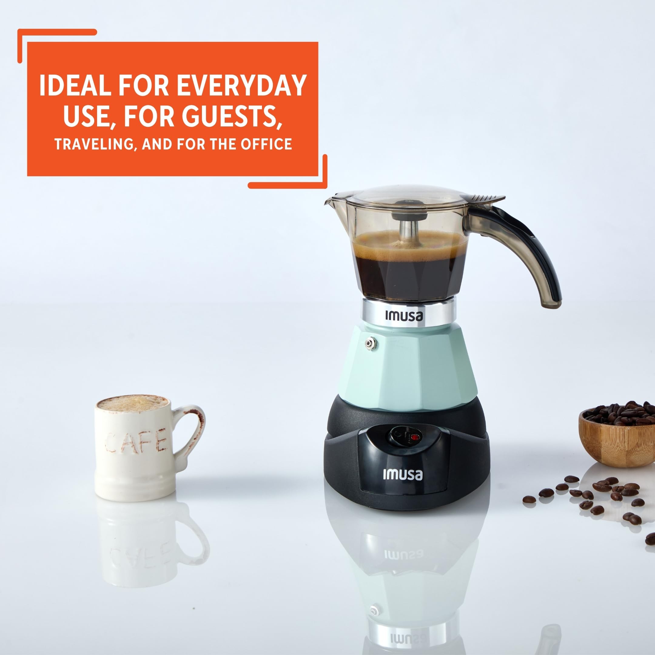 IMUSA 3 or 2 Cup Electric Mint Espresso Maker, Compact Moka Coffee Machine with Keep Warm Function, Detachable Base, Cuban & Italian Coffee Brewer, Mint & Black - Image 6