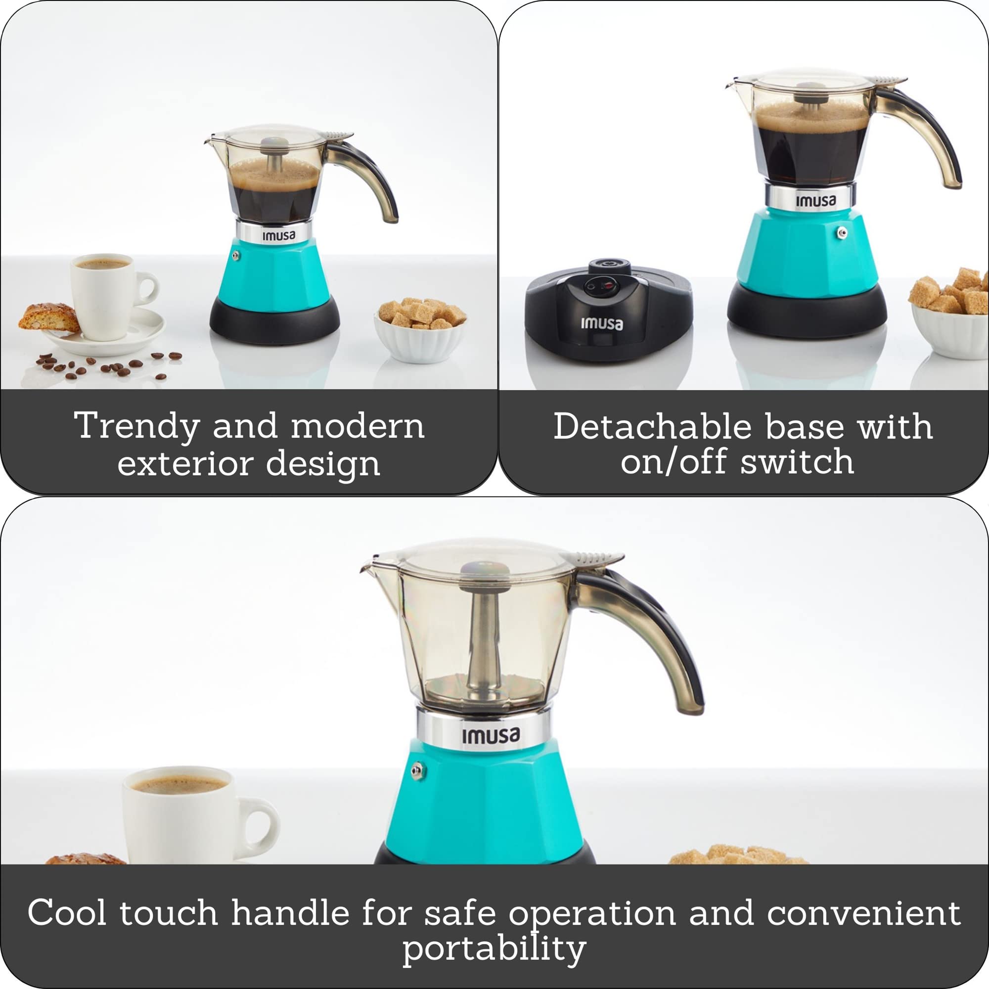 IMUSA 3 or 2cup Electric Espresso Maker, Teal - Image 3