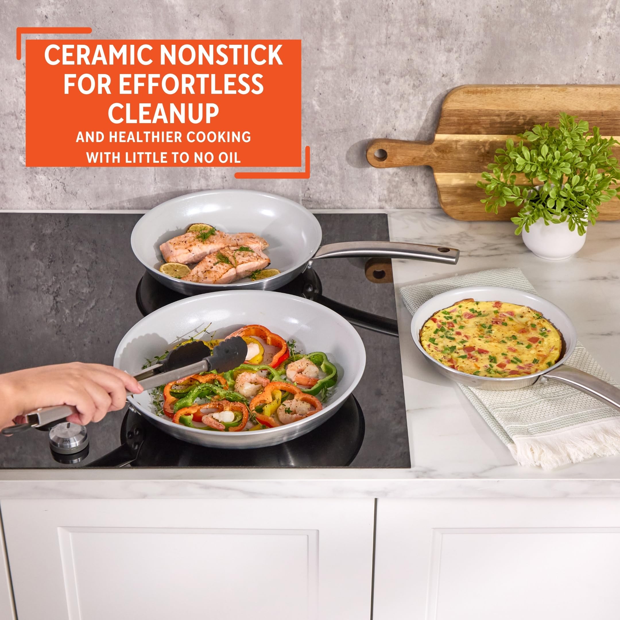 IMUSA 3-Piece Fry Pan Set 8”, 10” & 12” | Ceramic Nonstick Stainless Steel Induction Cookware | Aluminum Skillet Set for Frying, Sautéing & Stir Fry | Oven Safe Cookware with Comfortable Handles - Image 5