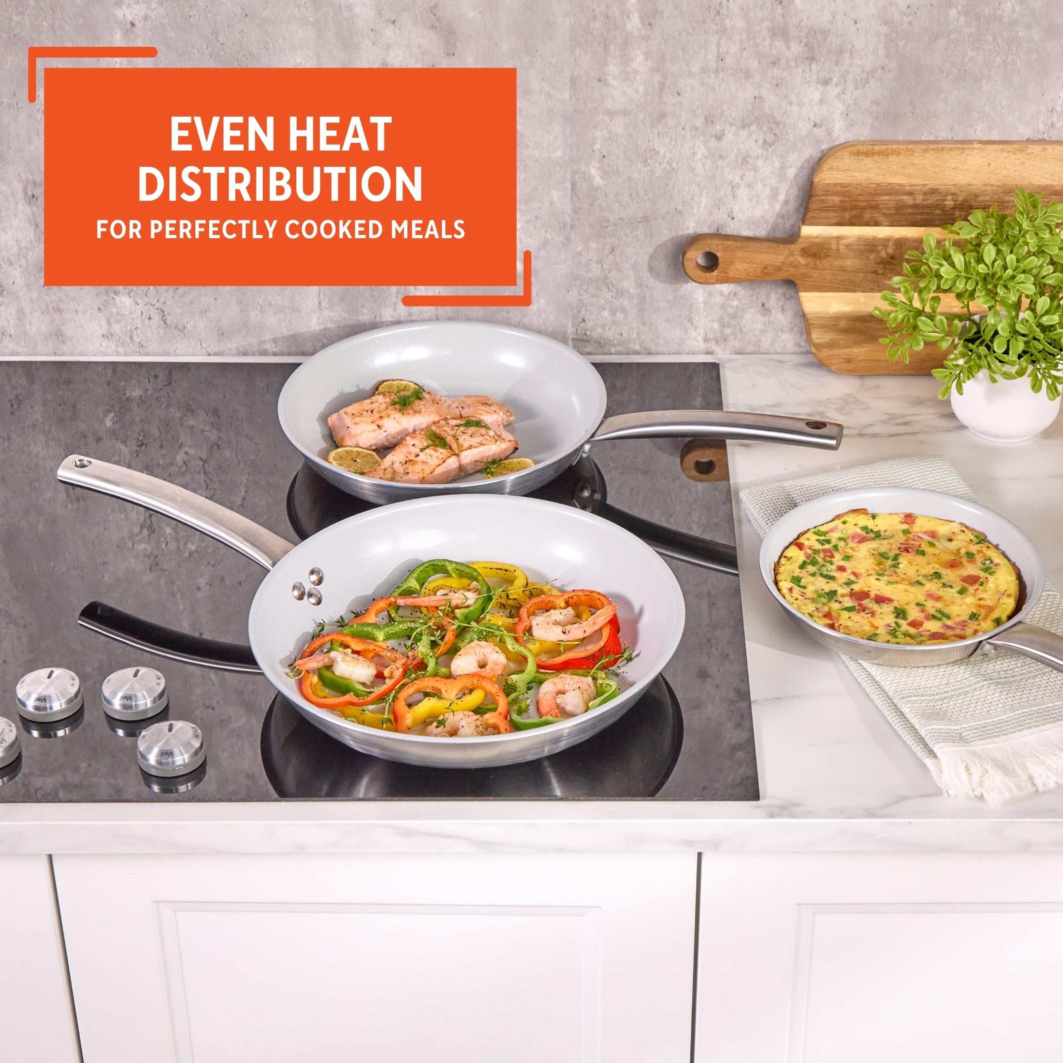 IMUSA 3-Piece Fry Pan Set 8”, 10” & 12” | Ceramic Nonstick Stainless Steel Induction Cookware | Aluminum Skillet Set for Frying, Sautéing & Stir Fry | Oven Safe Cookware with Comfortable Handles - Image 6