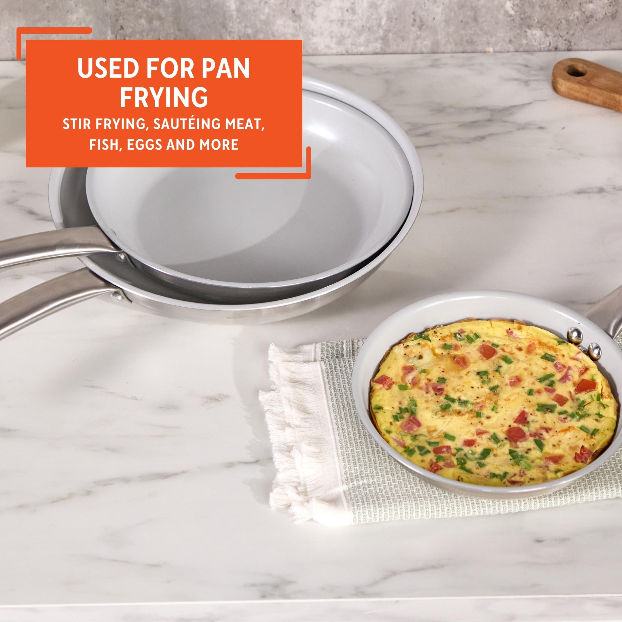 IMUSA 3-Piece Fry Pan Set 8”, 10” & 12” | Ceramic Nonstick Stainless Steel Induction Cookware | Aluminum Skillet Set for Frying, Sautéing & Stir Fry | Oven Safe Cookware with Comfortable Handles - Image 7