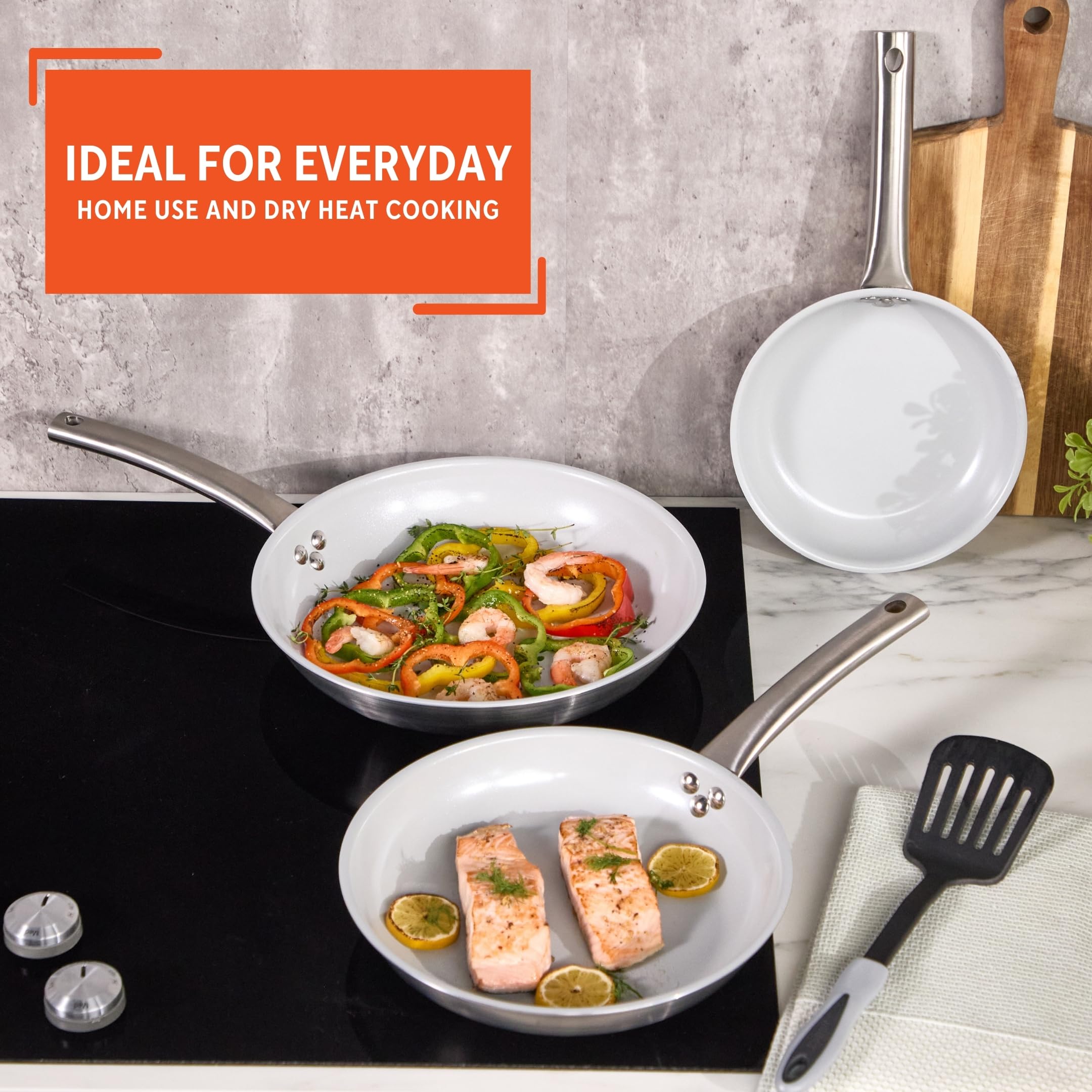 IMUSA 3-Piece Fry Pan Set 8”, 10” & 12” | Ceramic Nonstick Stainless Steel Induction Cookware | Aluminum Skillet Set for Frying, Sautéing & Stir Fry | Oven Safe Cookware with Comfortable Handles - Image 8