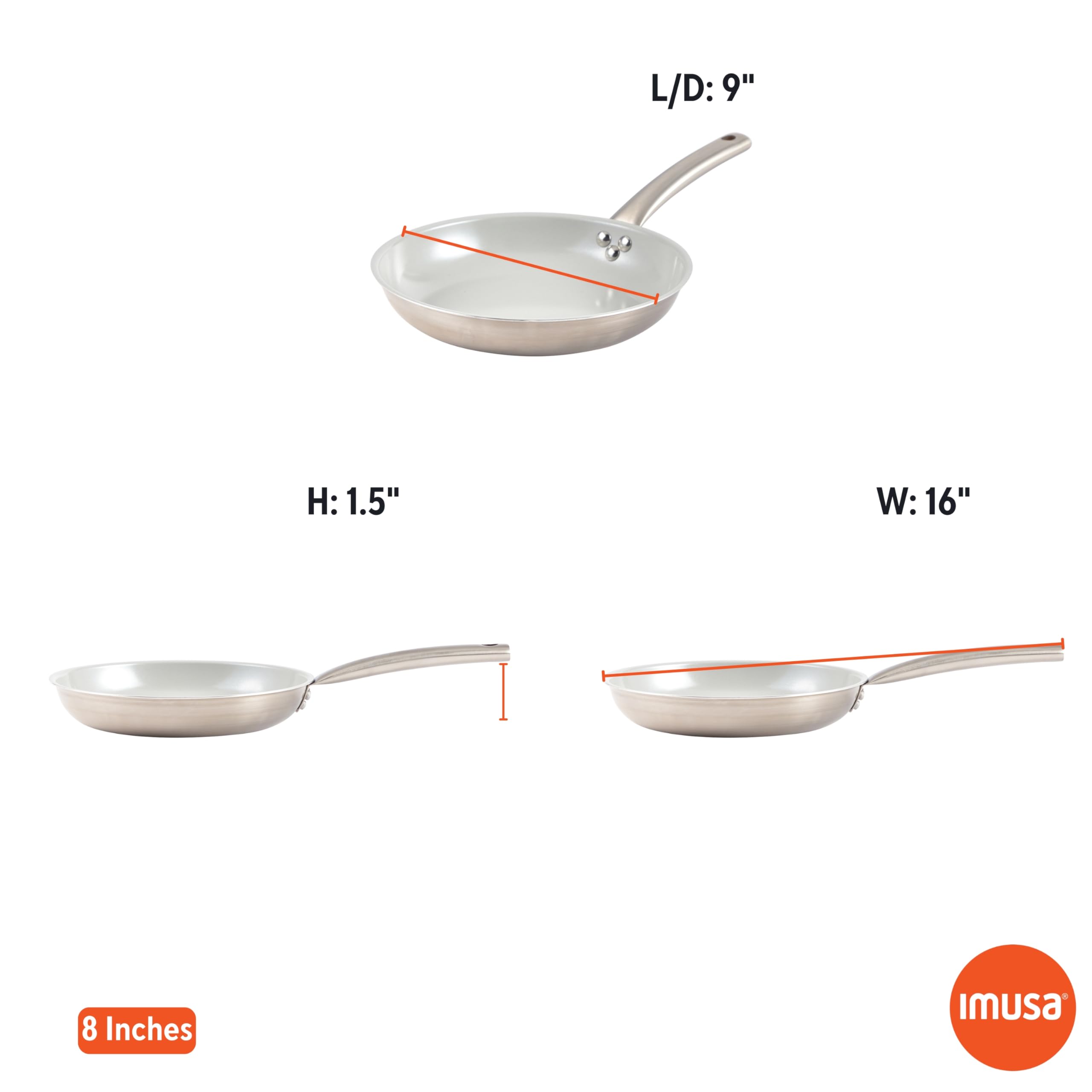 IMUSA 3-Piece Fry Pan Set 8”, 10” & 12” | Ceramic Nonstick Stainless Steel Induction Cookware | Aluminum Skillet Set for Frying, Sautéing & Stir Fry | Oven Safe Cookware with Comfortable Handles - Image 9