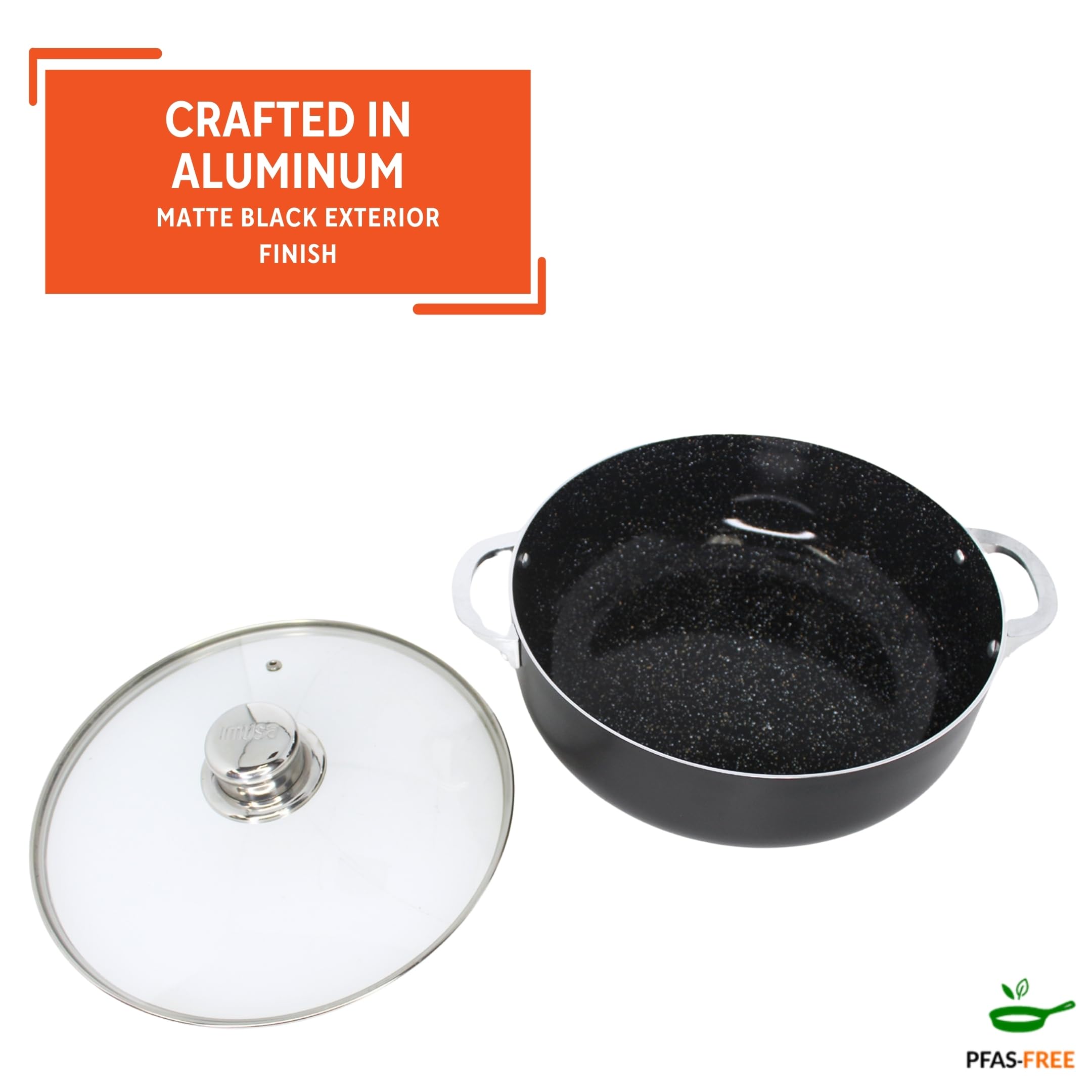 IMUSA 4.4Qt Bistro Ceramic Nonstick Caldero/Dutch Oven with Glass Lid, Black - Image 3