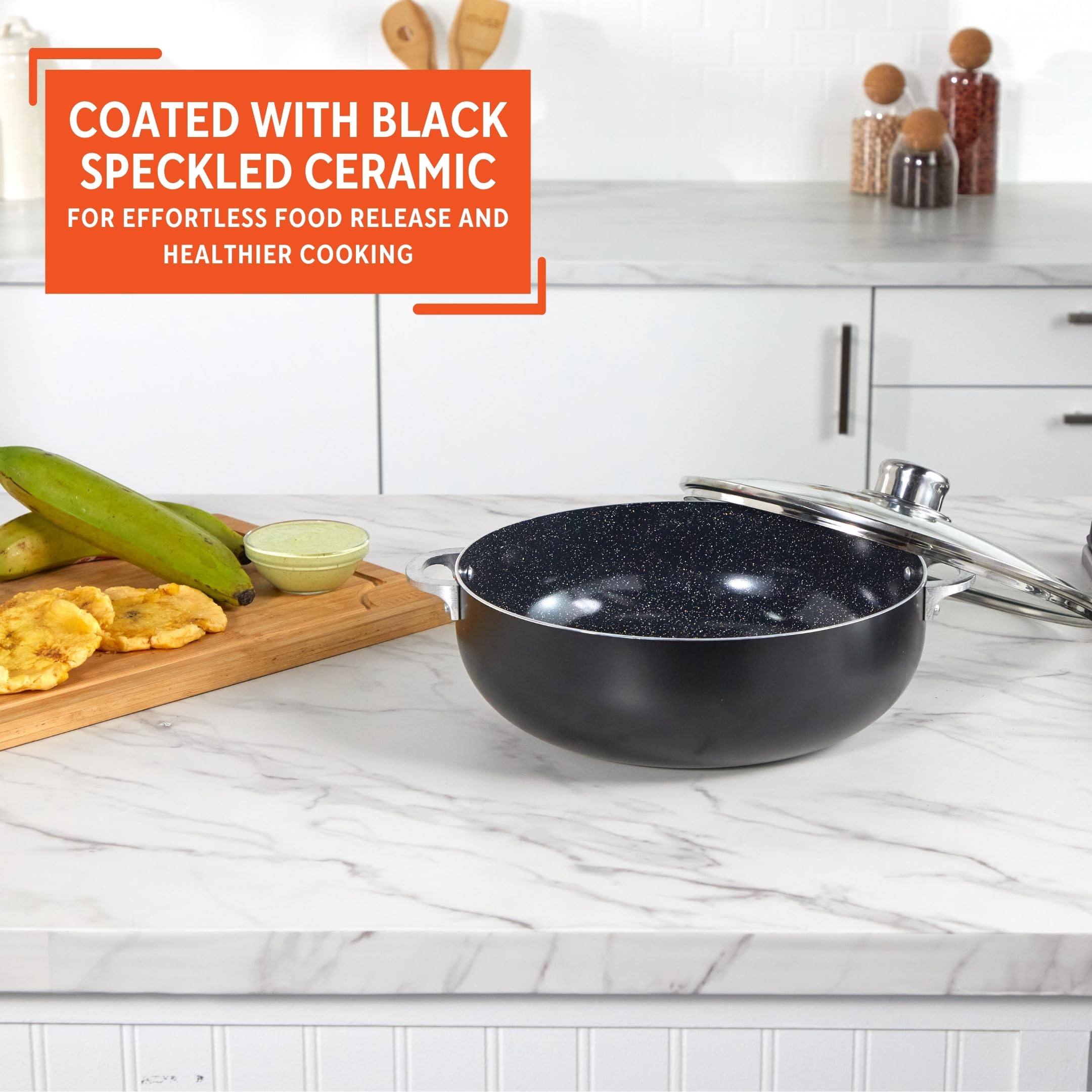 IMUSA 4.4Qt Bistro Ceramic Nonstick Caldero/Dutch Oven with Glass Lid, Black - Image 4