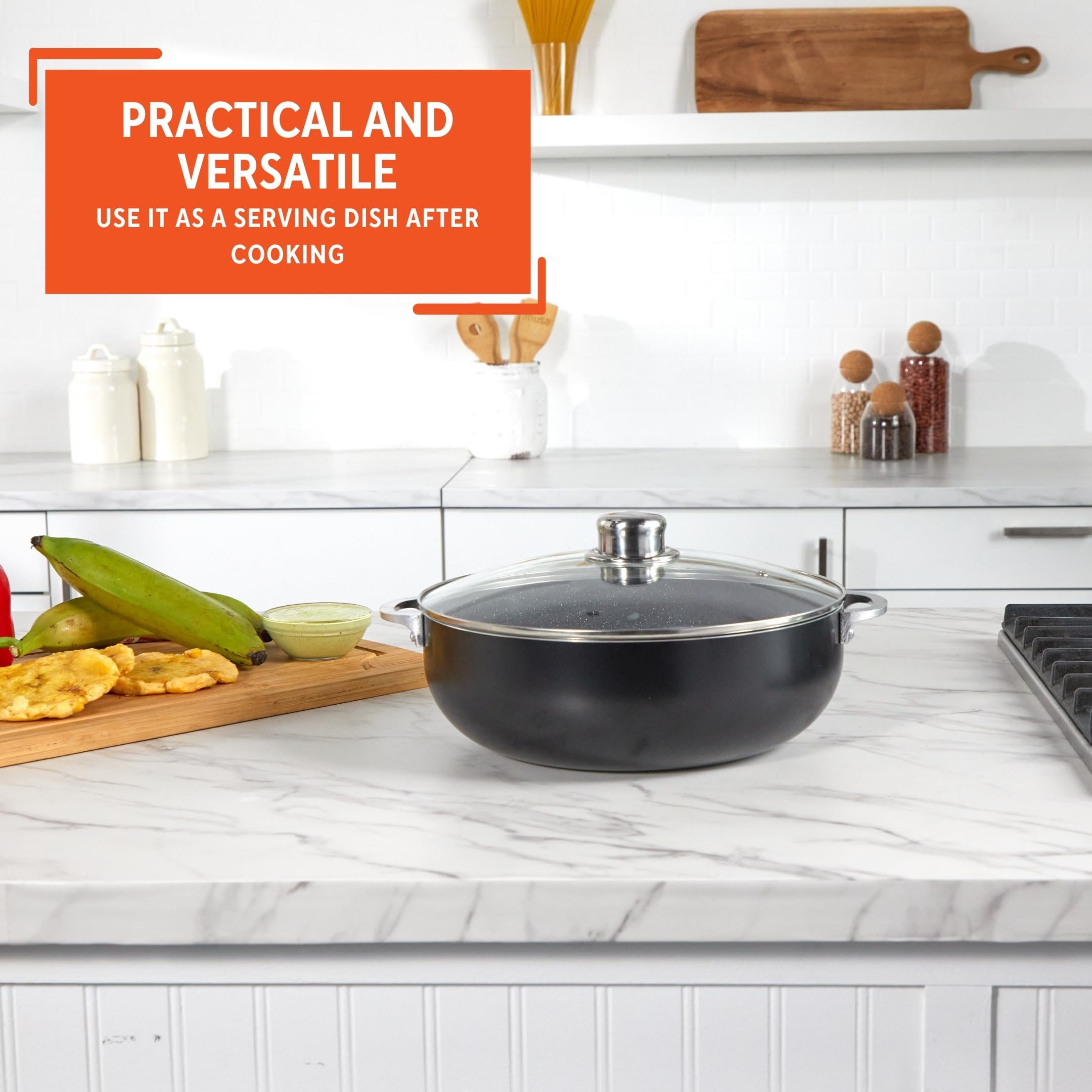 IMUSA 4.4Qt Bistro Ceramic Nonstick Caldero/Dutch Oven with Glass Lid, Black - Image 5