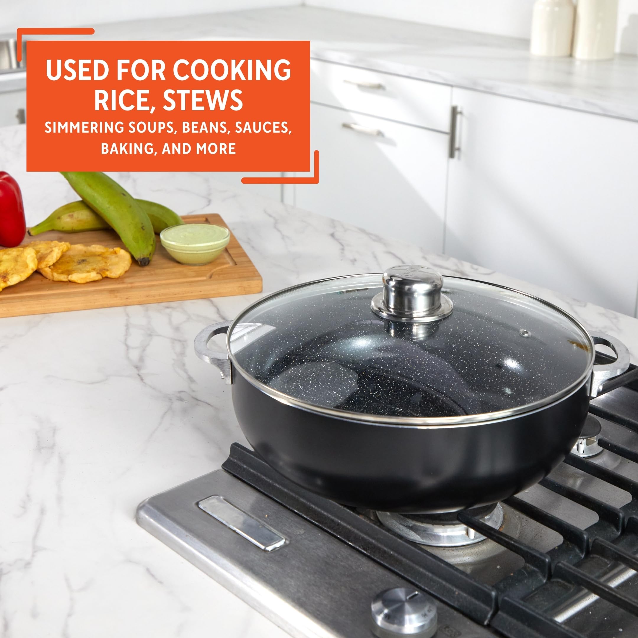 IMUSA 4.4Qt Bistro Ceramic Nonstick Caldero/Dutch Oven with Glass Lid, Black - Image 6