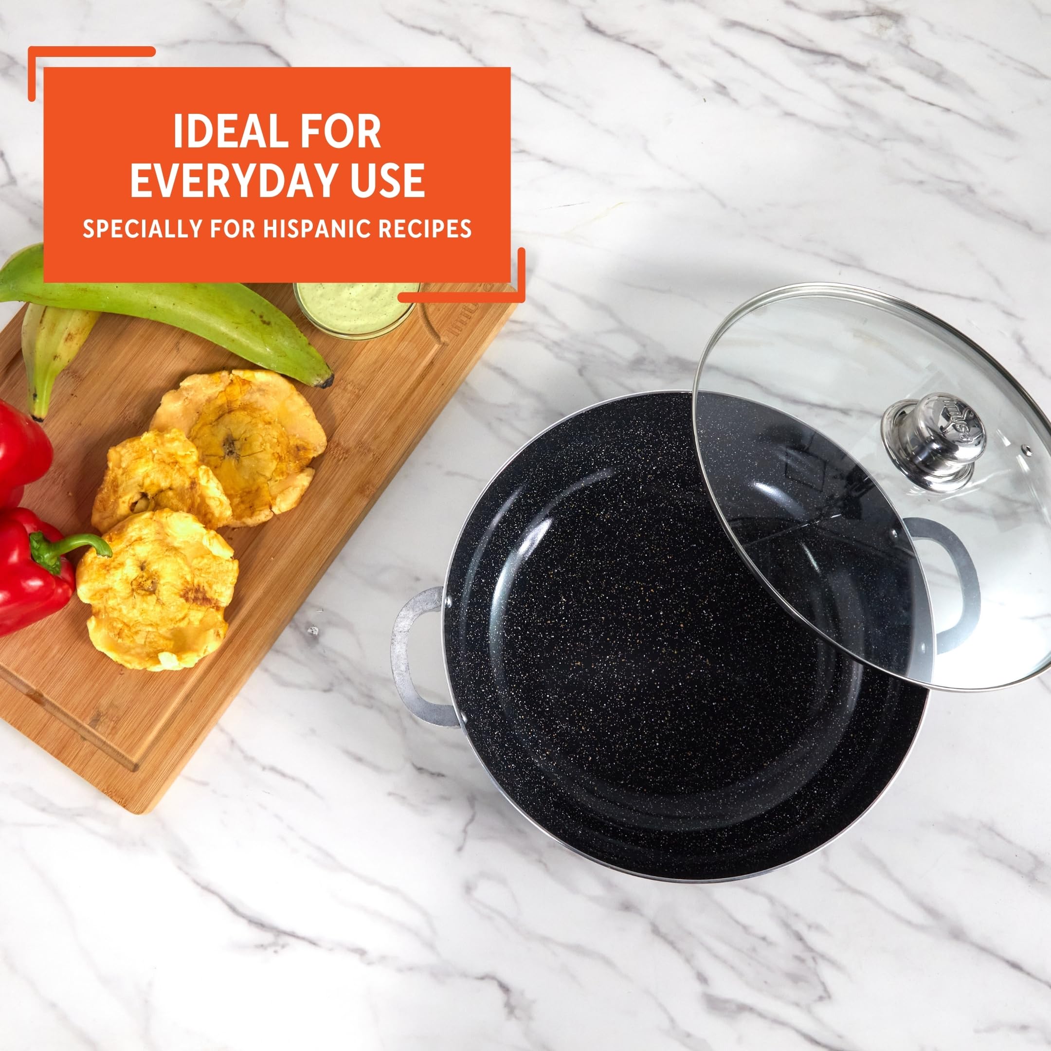 IMUSA 4.4Qt Bistro Ceramic Nonstick Caldero/Dutch Oven with Glass Lid, Black - Image 7