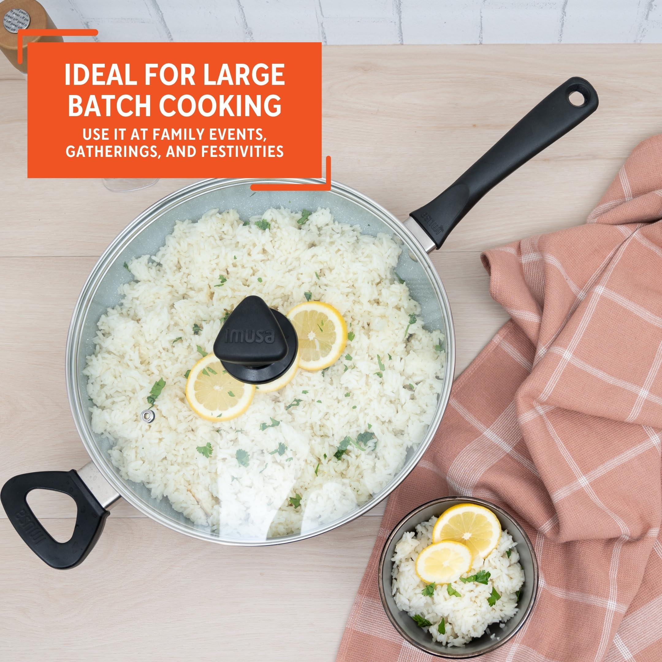 IMUSA 4 Qt Premier Cera Jumbo Cooker – Gray Speckled Ceramic Nonstick Deep Sauté Pan with Cool Touch Handles, Helper Handle, and Matte Black Exterior for Pasta, Meats & Vegetables - Image 7