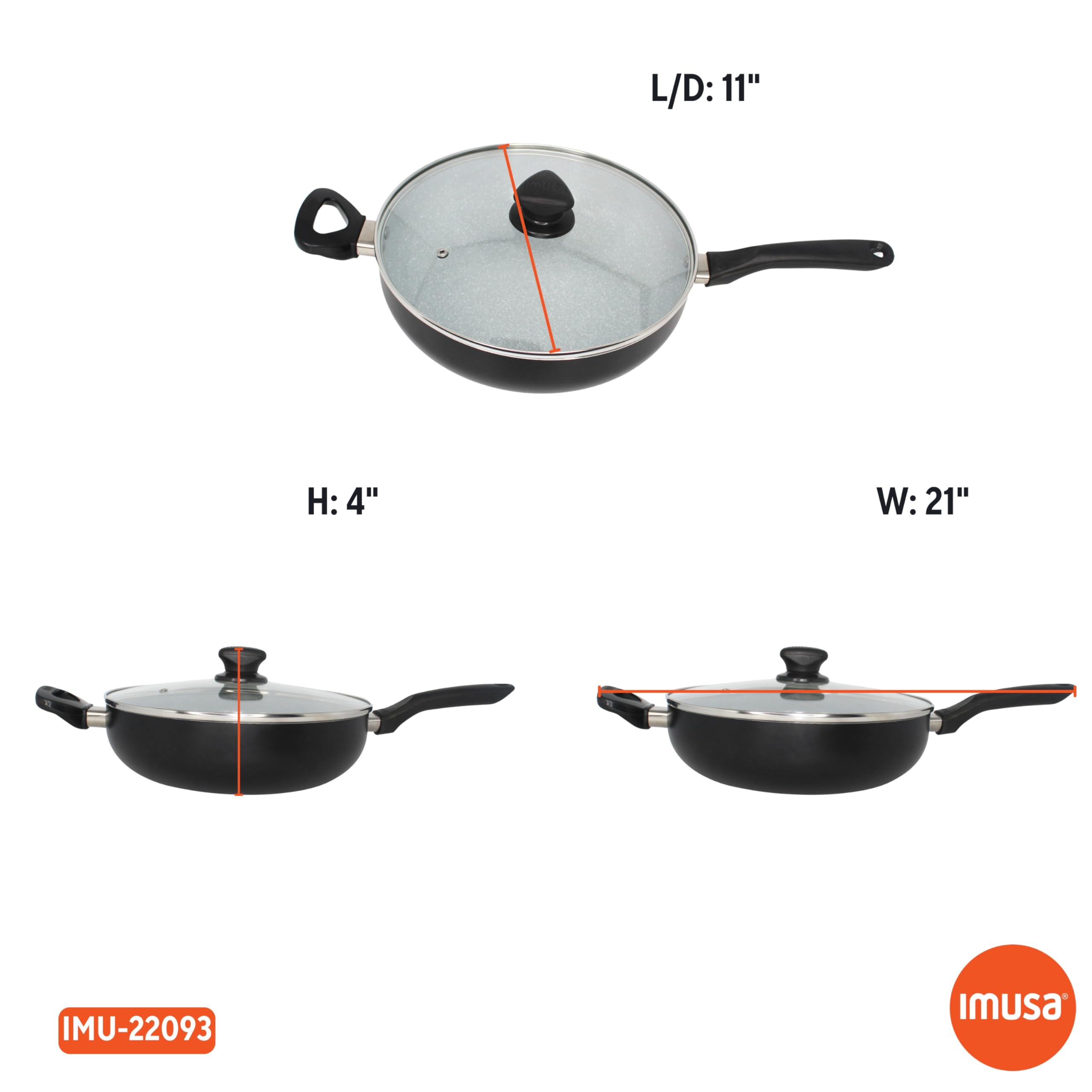 IMUSA 4 Qt Premier Cera Jumbo Cooker – Gray Speckled Ceramic Nonstick Deep Sauté Pan with Cool Touch Handles, Helper Handle, and Matte Black Exterior for Pasta, Meats & Vegetables - Image 8