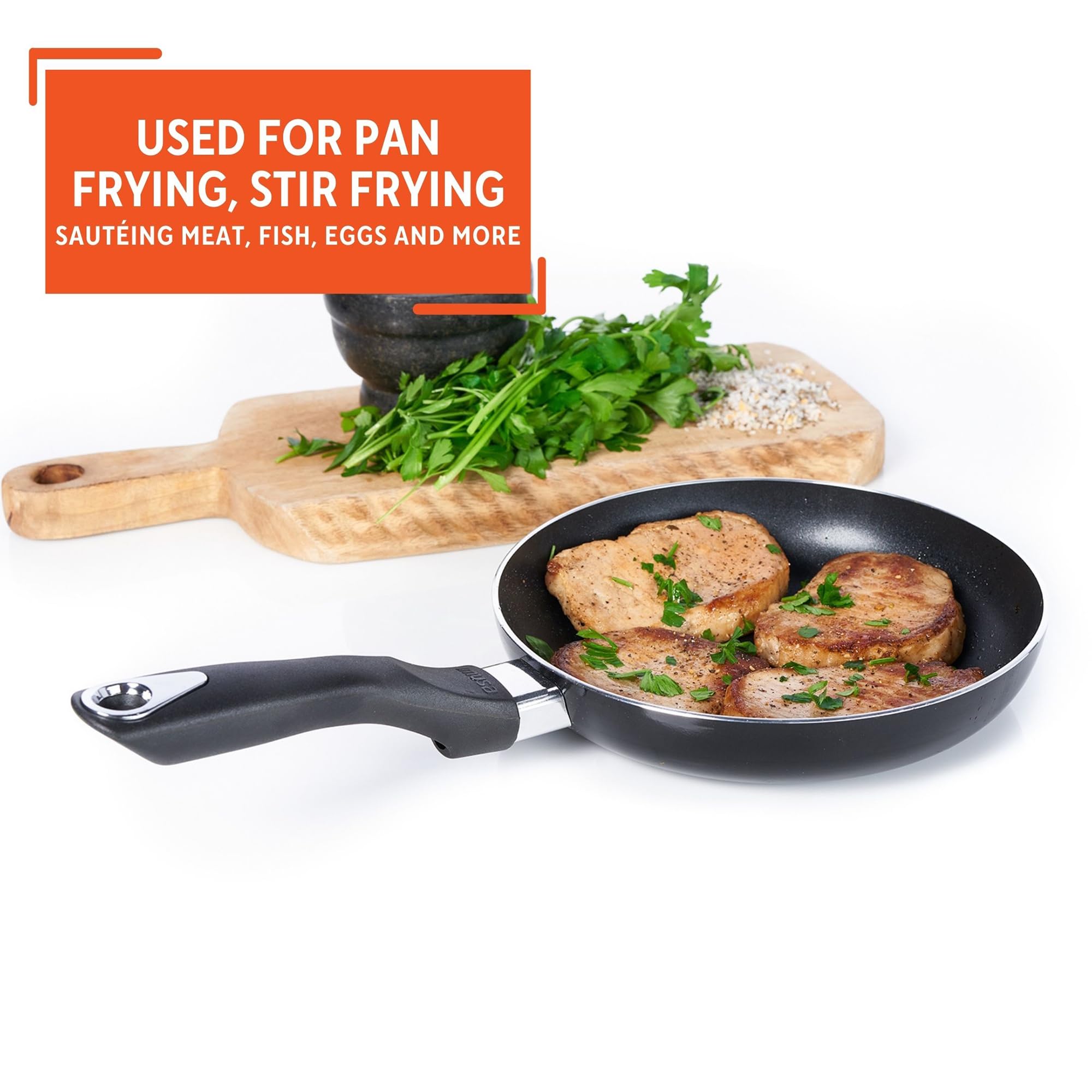 IMUSA 8in Bistro Aluminum Nonstick Fry Pan with Cool Touch Handle, Small Skillet for Eggs, Omelets, Sauteing, and Everyday Cooking, Black - Image 5