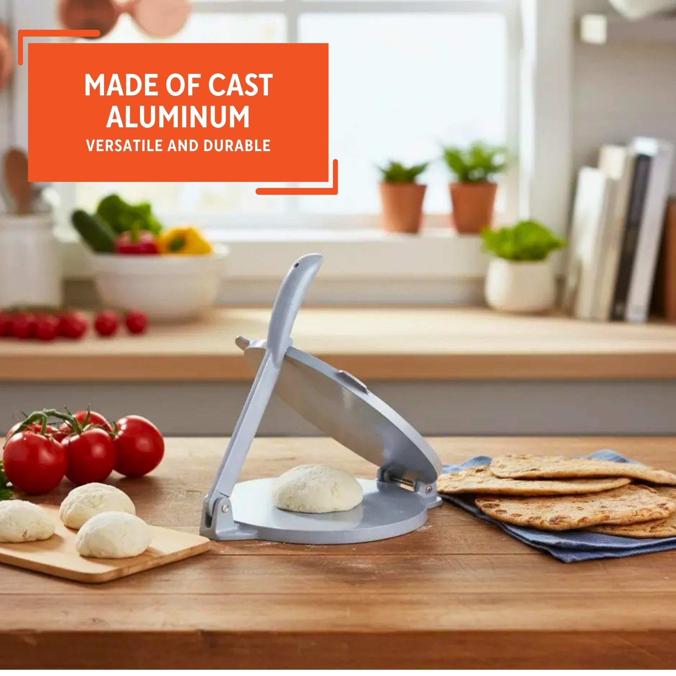 IMUSA 8in Cast Aluminum Tortilla Press, Lightweight Dough Press for Tortillas, Arepas, Empanadas, Roti and Flatbreads, Easy Lever Design, Gray - Image 3