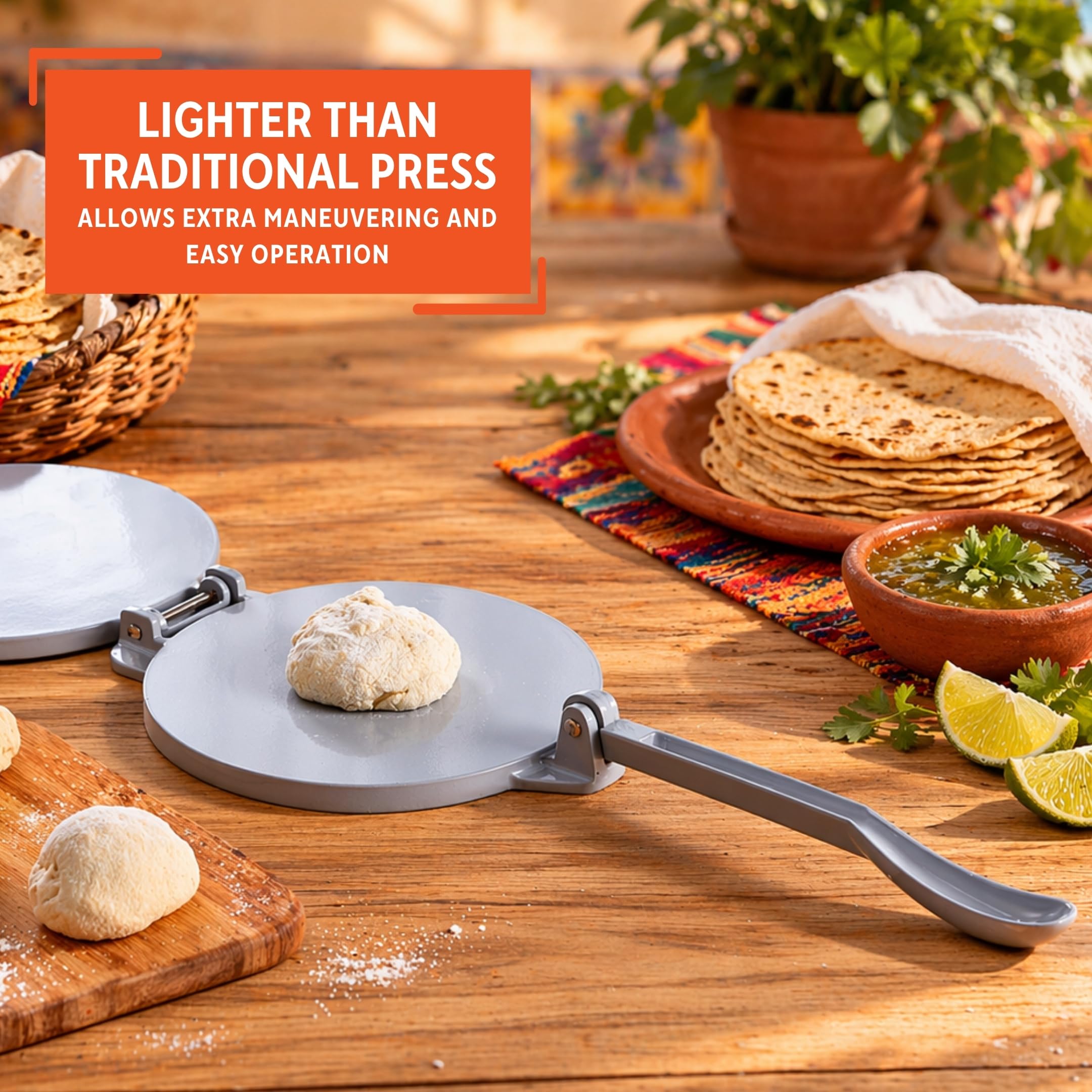 IMUSA 8in Cast Aluminum Tortilla Press, Lightweight Dough Press for Tortillas, Arepas, Empanadas, Roti and Flatbreads, Easy Lever Design, Gray - Image 4