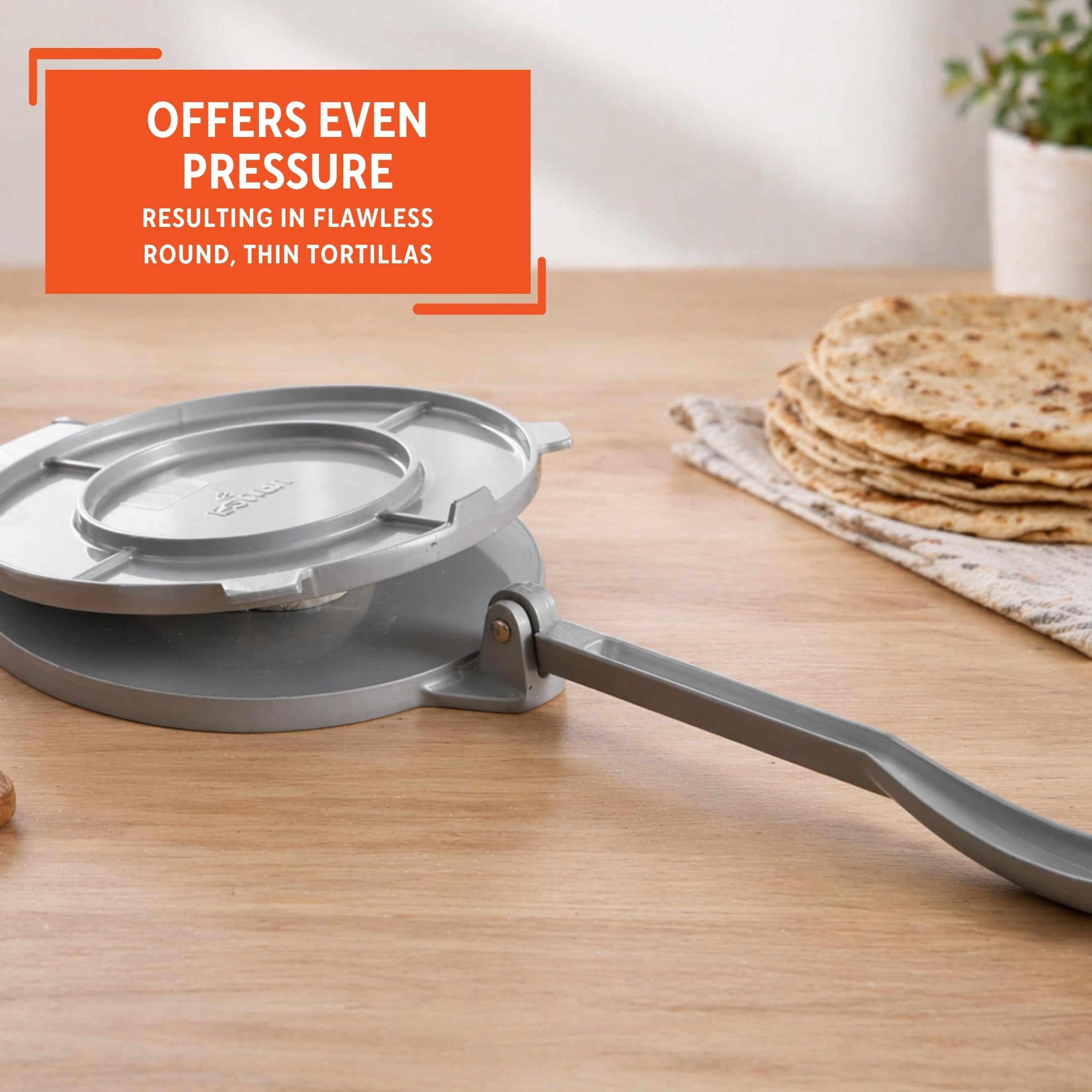 IMUSA 8in Cast Aluminum Tortilla Press, Lightweight Dough Press for Tortillas, Arepas, Empanadas, Roti and Flatbreads, Easy Lever Design, Gray - Image 5