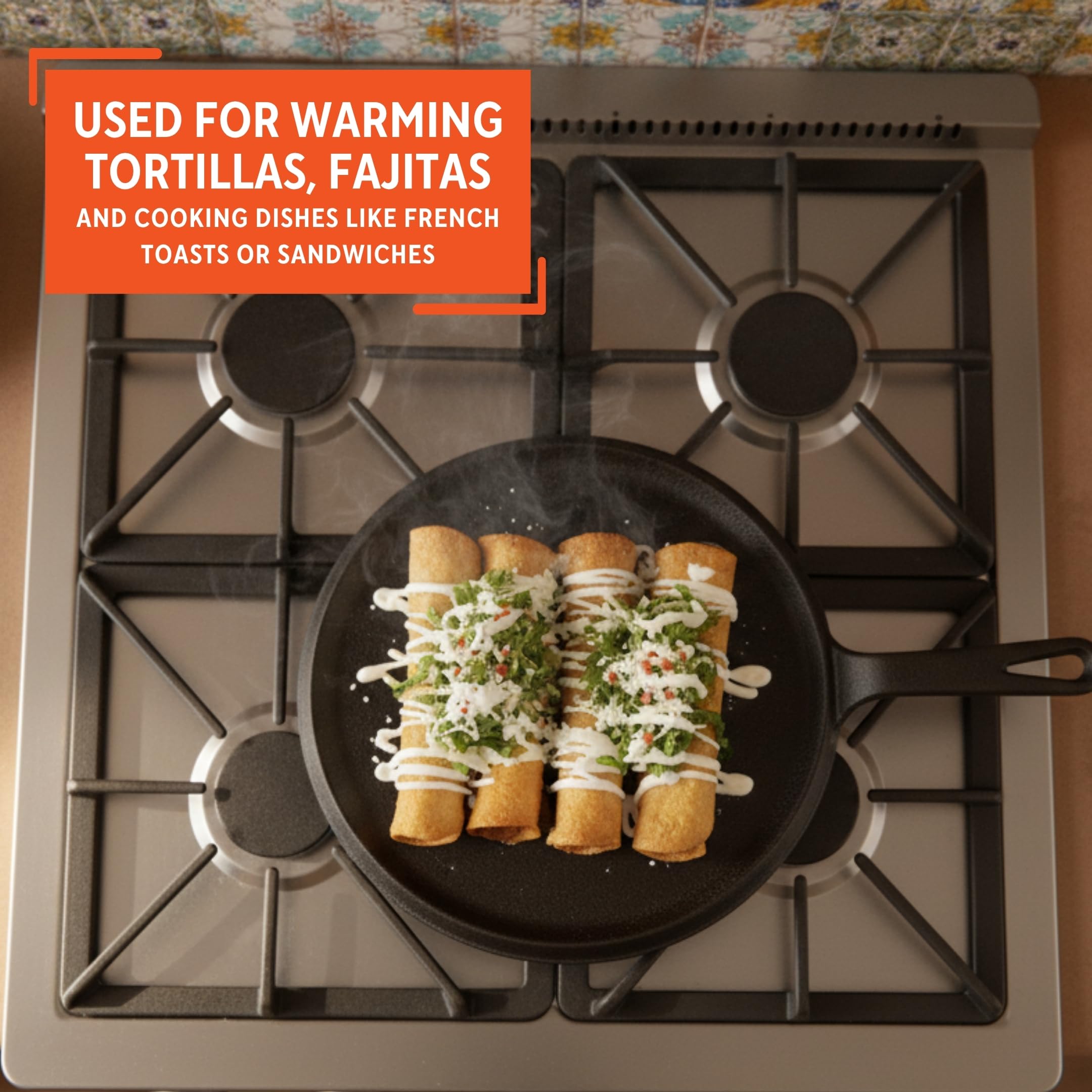 IMUSA 9.5in Preseasoned Cast Iron Comal for Tortillas, Arepas, Quesadillas, Heating & Searing, Heavy-Duty Flat Griddle - Image 6