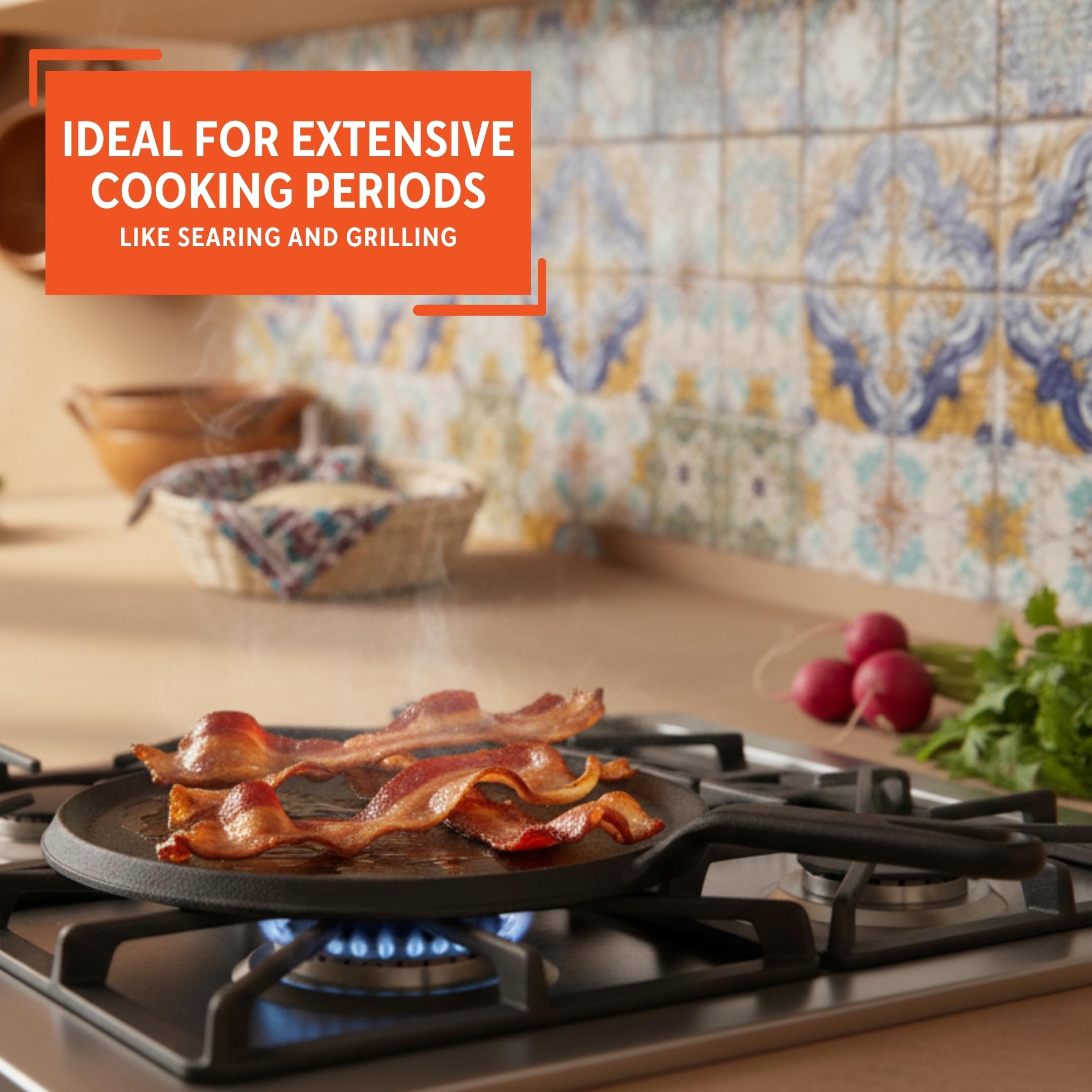 IMUSA 9.5in Preseasoned Cast Iron Comal for Tortillas, Arepas, Quesadillas, Heating & Searing, Heavy-Duty Flat Griddle - Image 7