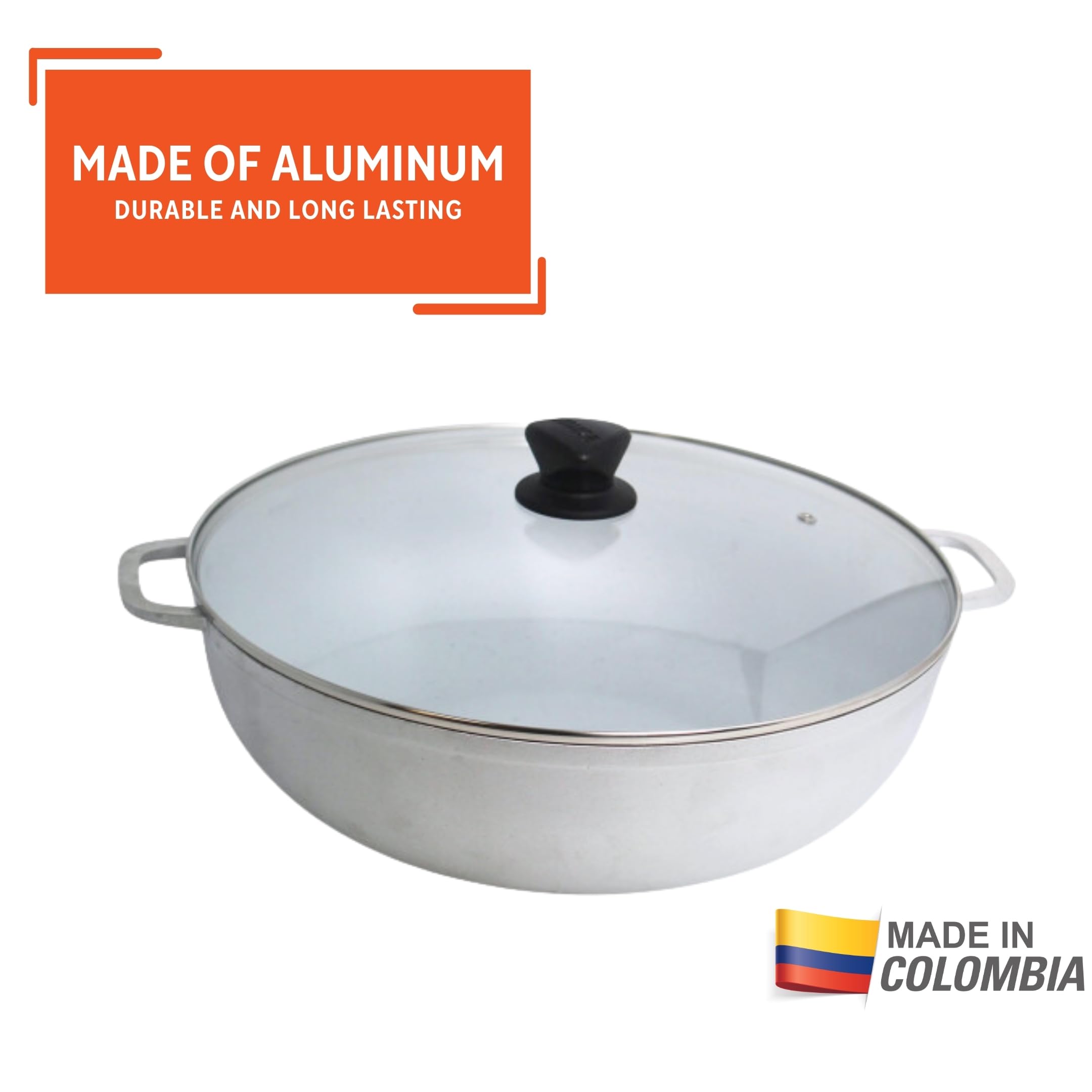 IMUSA Caldero Stock Pot with Glass Lid 11QT, 36cm, Cast Aluminum, Perfect for Serving Big & Medium Groups, Riveted Handles, Made in Colombia, Silver - Image 4