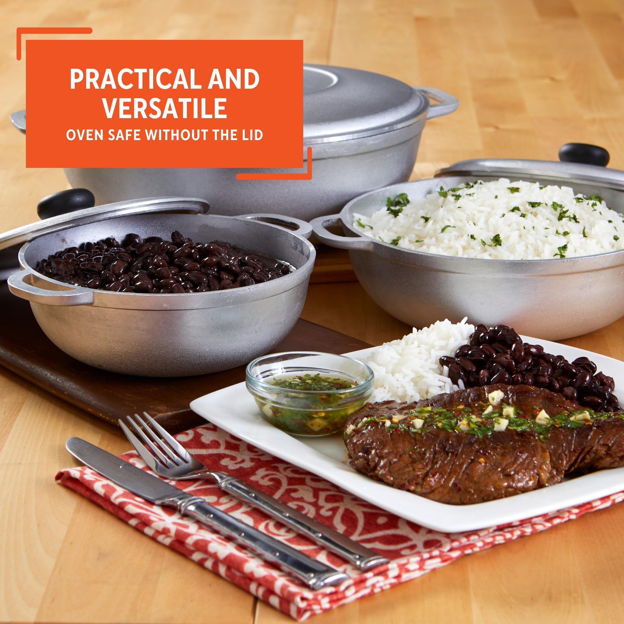 IMUSA Caldero Stock Pot with Lid 3pc Set, 1.5/3.5/7 QT, Cast Aluminum, Perfect for Serving Large & Small Groups, Riveted Handles, Made in Colombia, Silver - Image 4